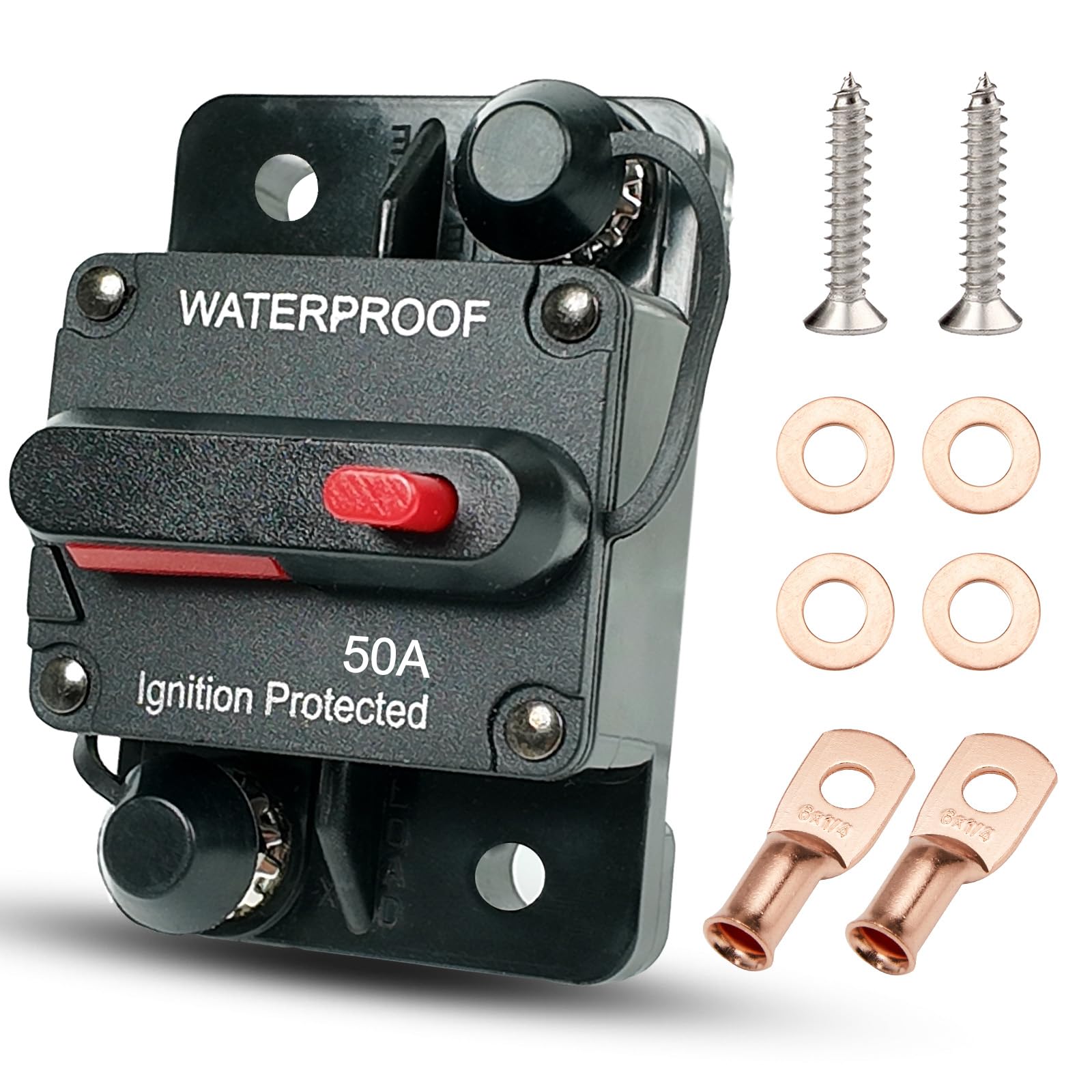 Bulvack 50 Amp Car Circuit Breaker With Manual Reset, Waterproof Fuse Holder For Trolling Motor, Marine, And Automotive Applicat