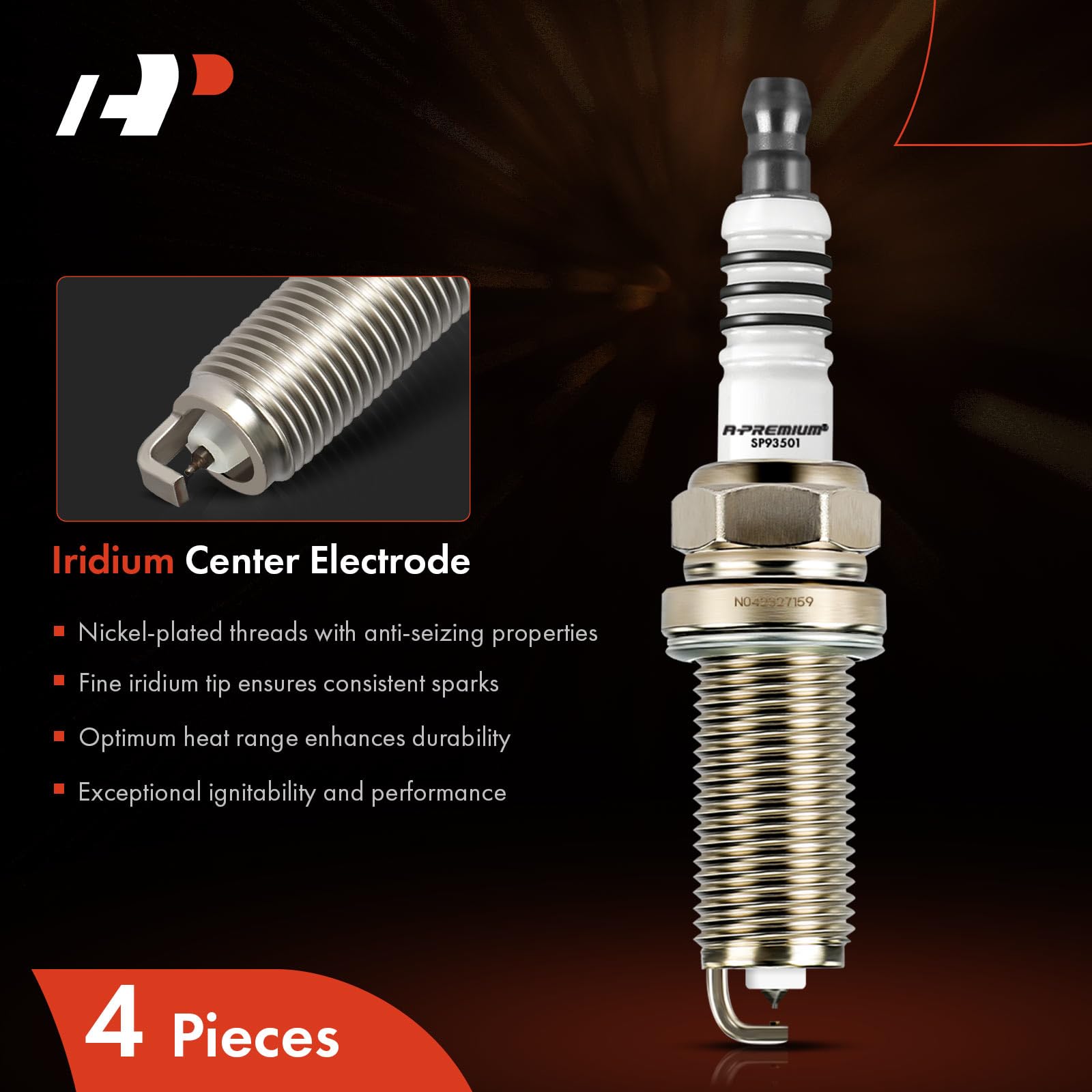 A-Premium Iridium Platinum Spark Plugs (Pack of 4) Compatible with Honda CR-V, Civic, Accord, Fit & Toyota Corolla, Prius & Suba