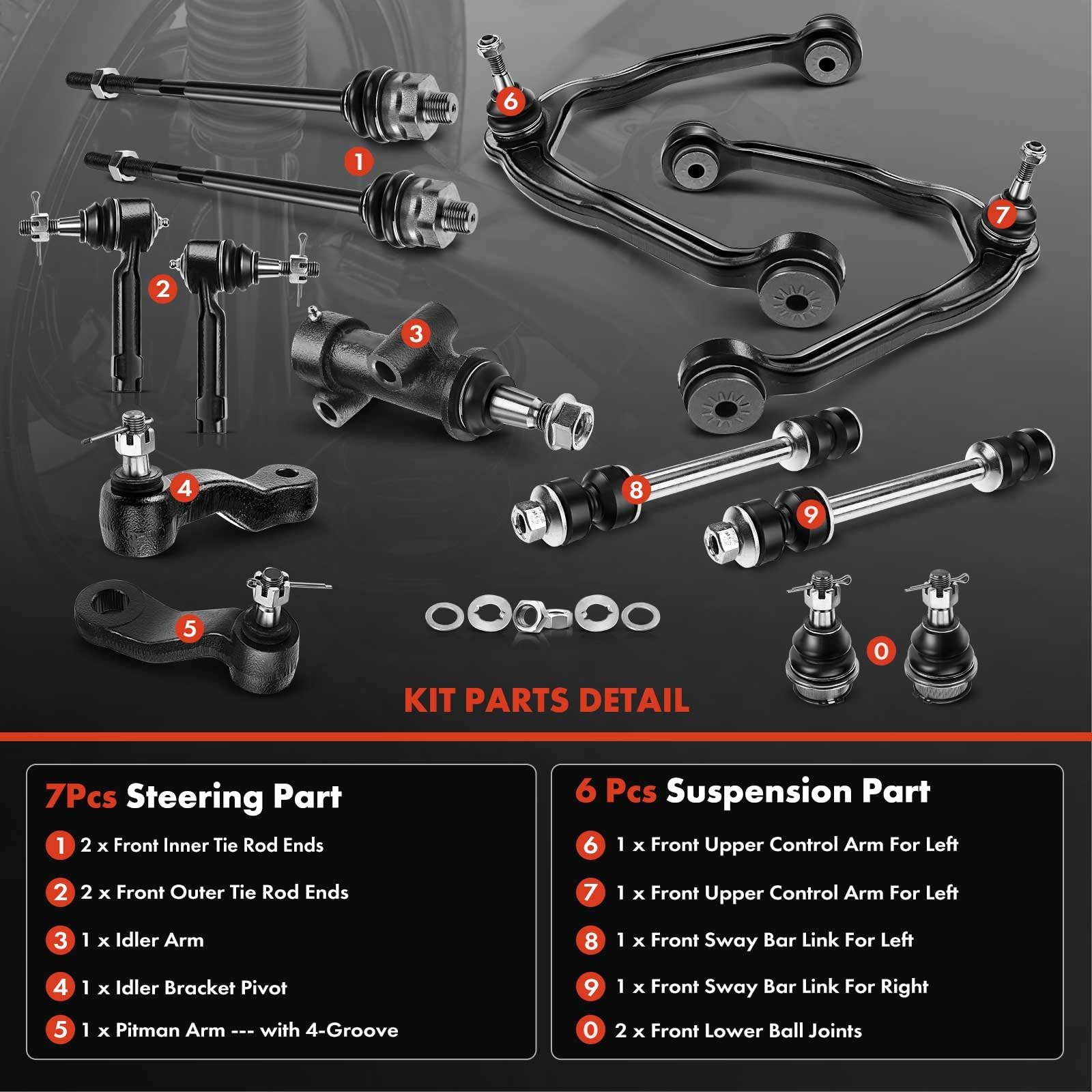 A-Premium 13Pc AWD 4WD Suspension Kit for Chevy GMC Silverado 1500, Alloy Steel, Model APCA3825
