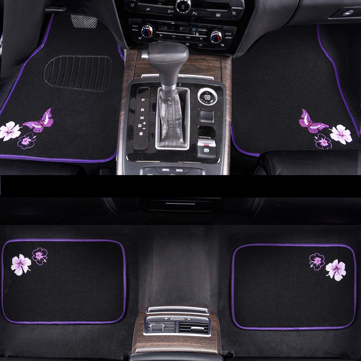 Car Pass Embroidery Butterfly And Flower Car Floor Mats, Purple Car Floor Mats, Universal Fit 95% Automotive,Suvs,Sedan,Vans,For
