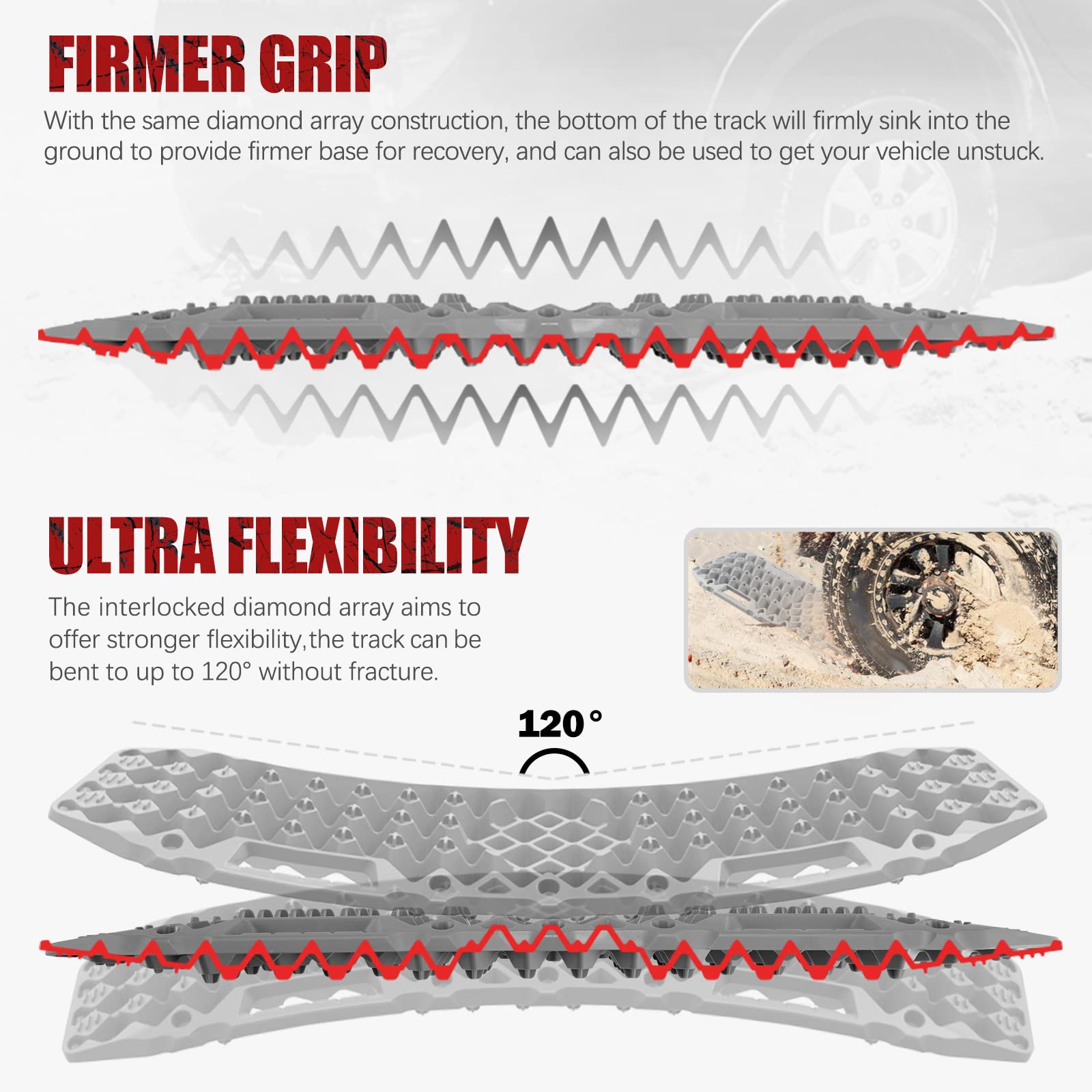Bunker Indust Off-Road Traction Boards With Jack Base, Pair Recovery Tracks 4X4 Jeep Truck Tire Traction Mat With Bag - Sand,Mud