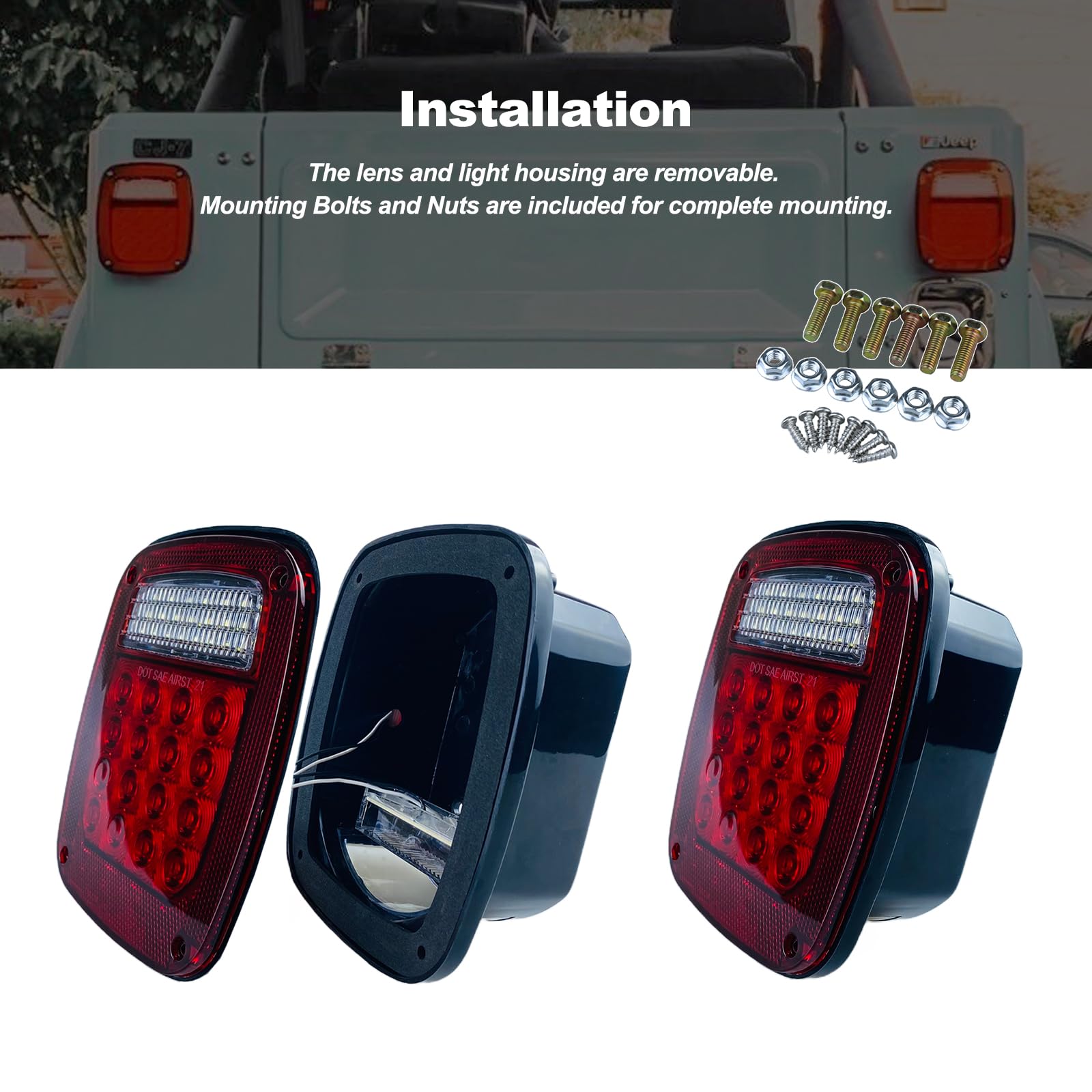Tail Lights Assembly Replacement For 1979-2006 Wrangler Tj Yj Cj5 Cj7 Red Square Rear Combination Tail Lamps With Passenger And