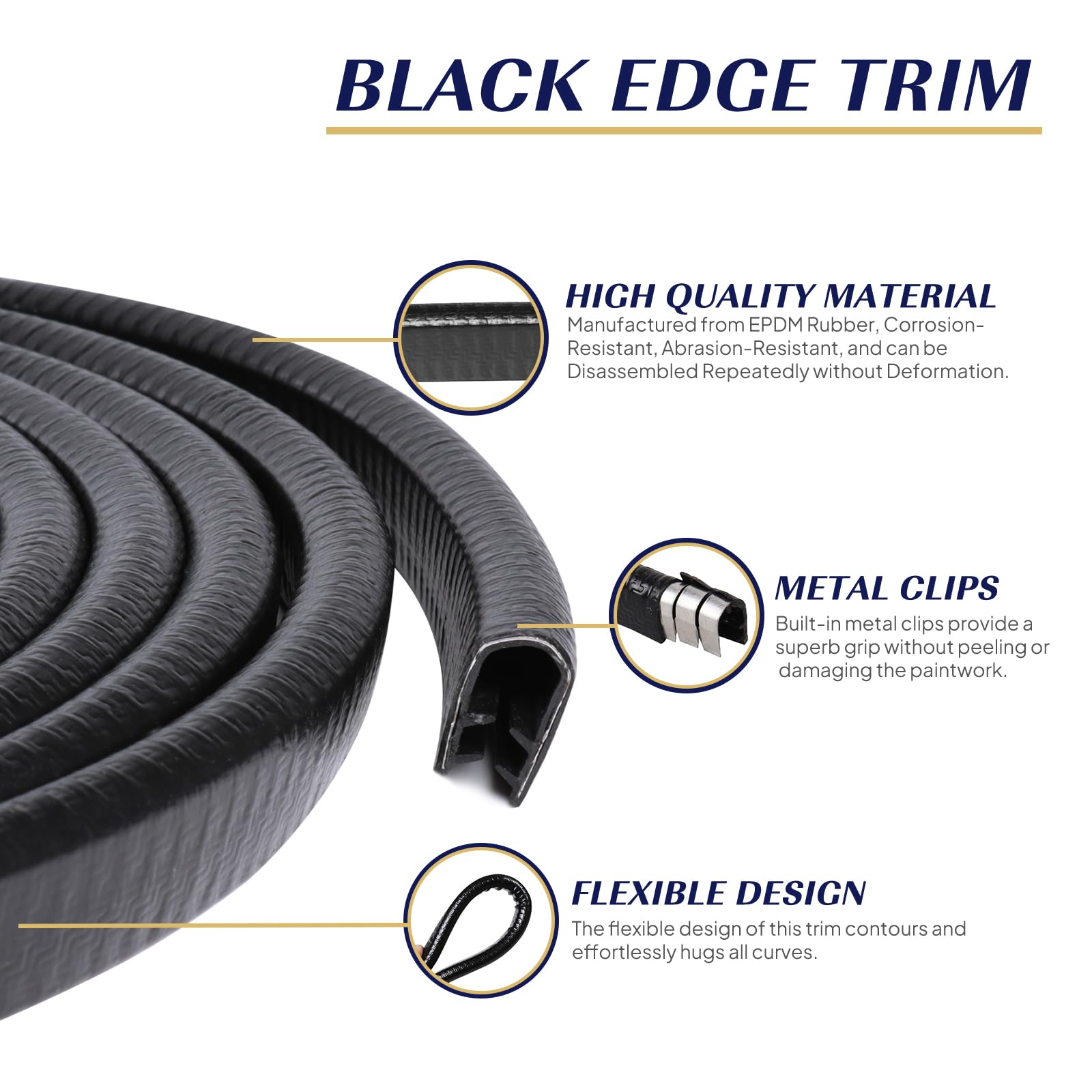 Goldwheel Black Edge Trim U-Channel Rubber Seal Edge Trim with Metal 1/2'' X 3/8'' - Fit Gap 3/64'' to1/4 Car Door Edge Sealing