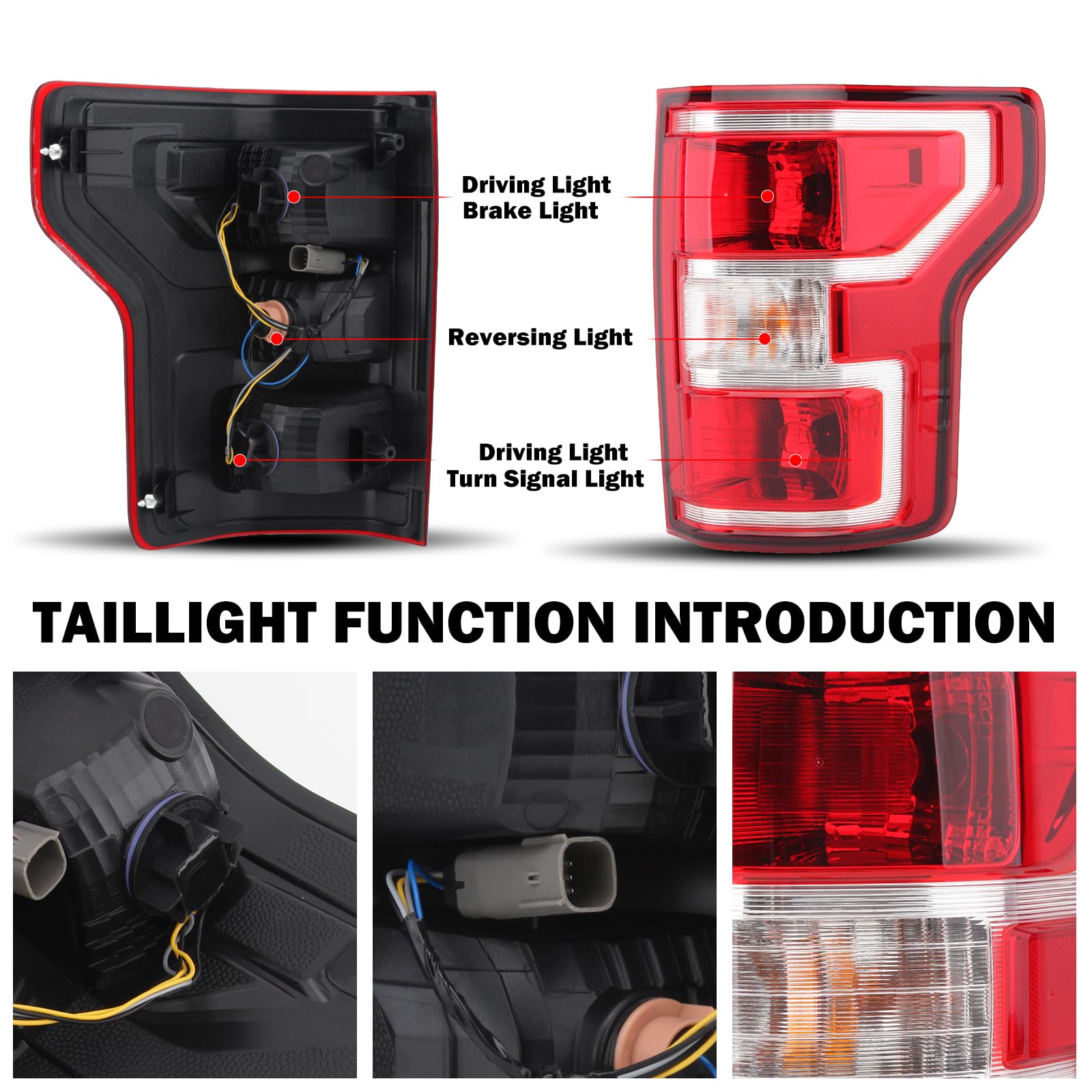 Passenger Side Tail Light Assembly Compatible With Ford F150 F-150 2018-2020 With Halogen Bulb And Harness Right Tail Lamp