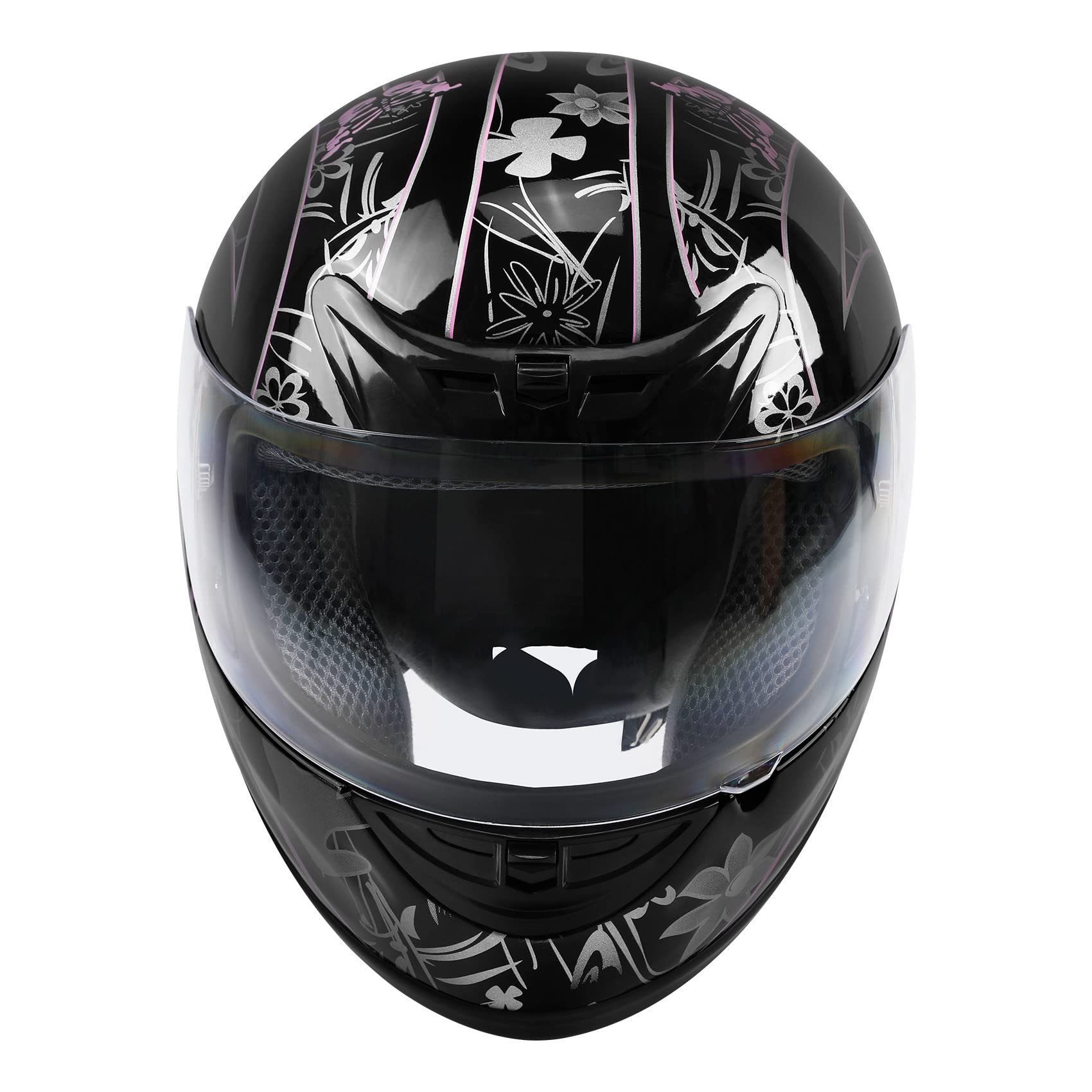 TCMT Adult Full Face Motorcycle Helmet - Large, Black Butterfly, Polycarbonate, Model XF270203-L, DOT Approved, Open Face Sun Shield