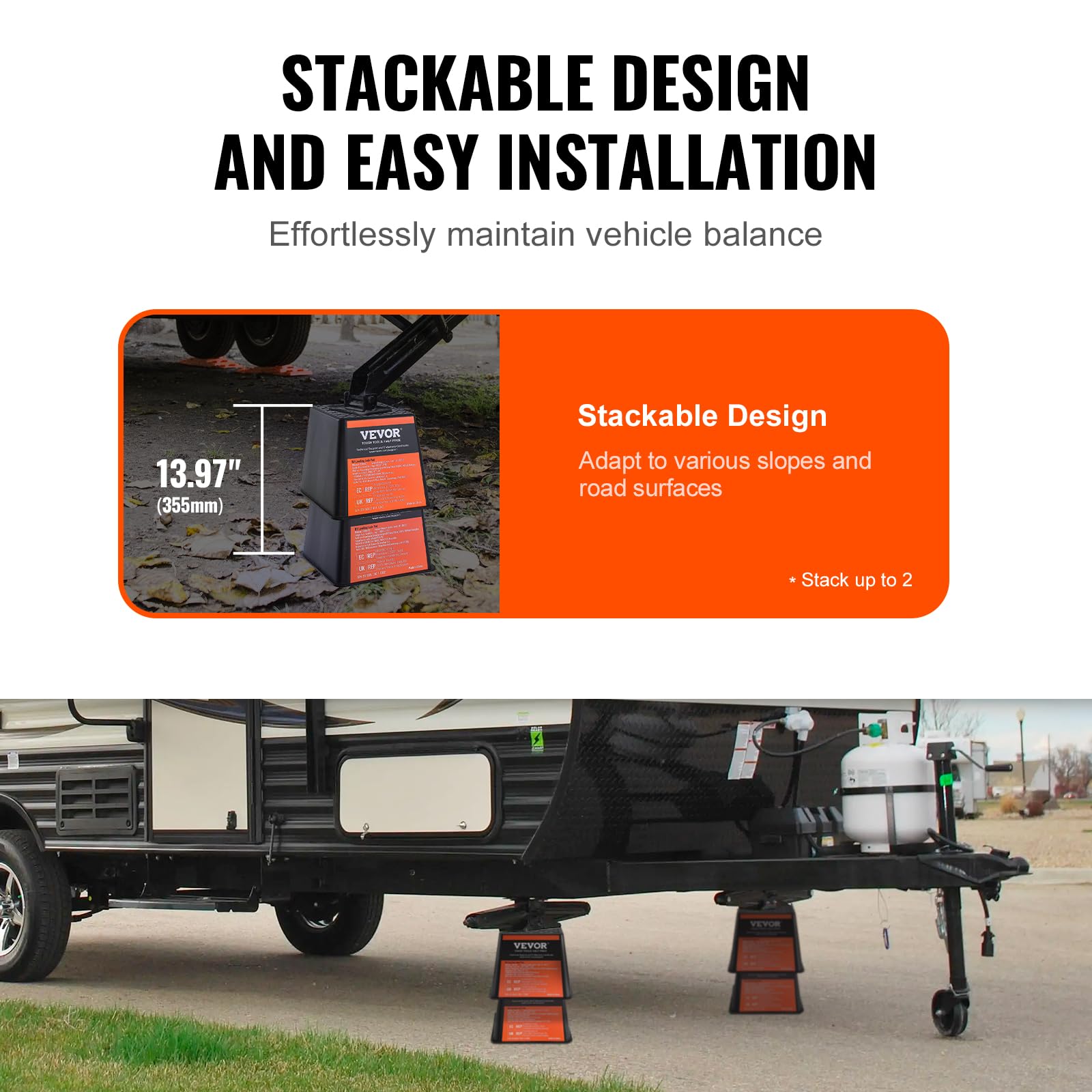 VEVOR Trailer Jack Block, 6000 lbs Capacity, Polypropylene Stabilizer, Black, 4-Pack, Model CXFC02