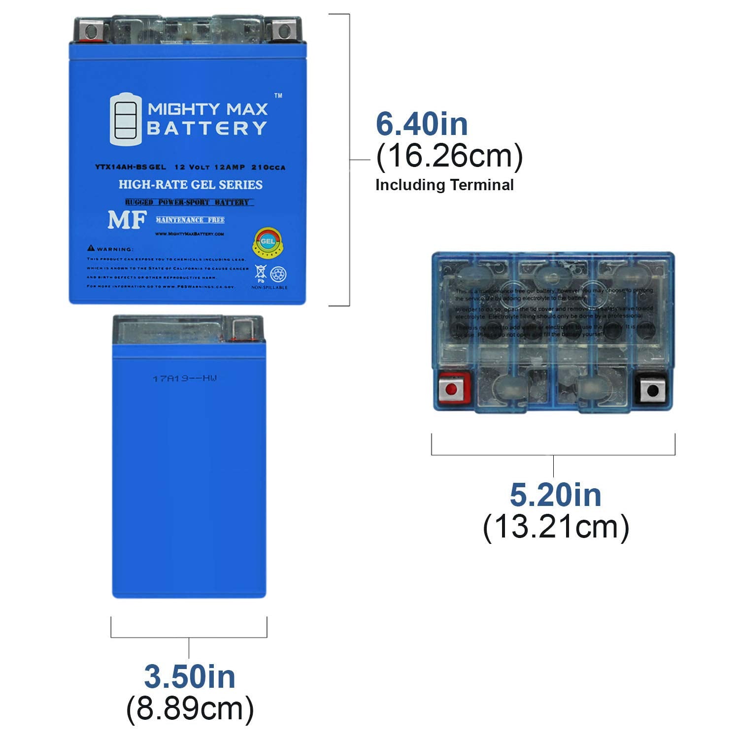 Mighty Max Battery Ytx14Ah Gel - 12 Volt 12 Ah Gel Type, 210 Cca, Rechargeable Maintenance Free Sla Agm Motorcycle Battery