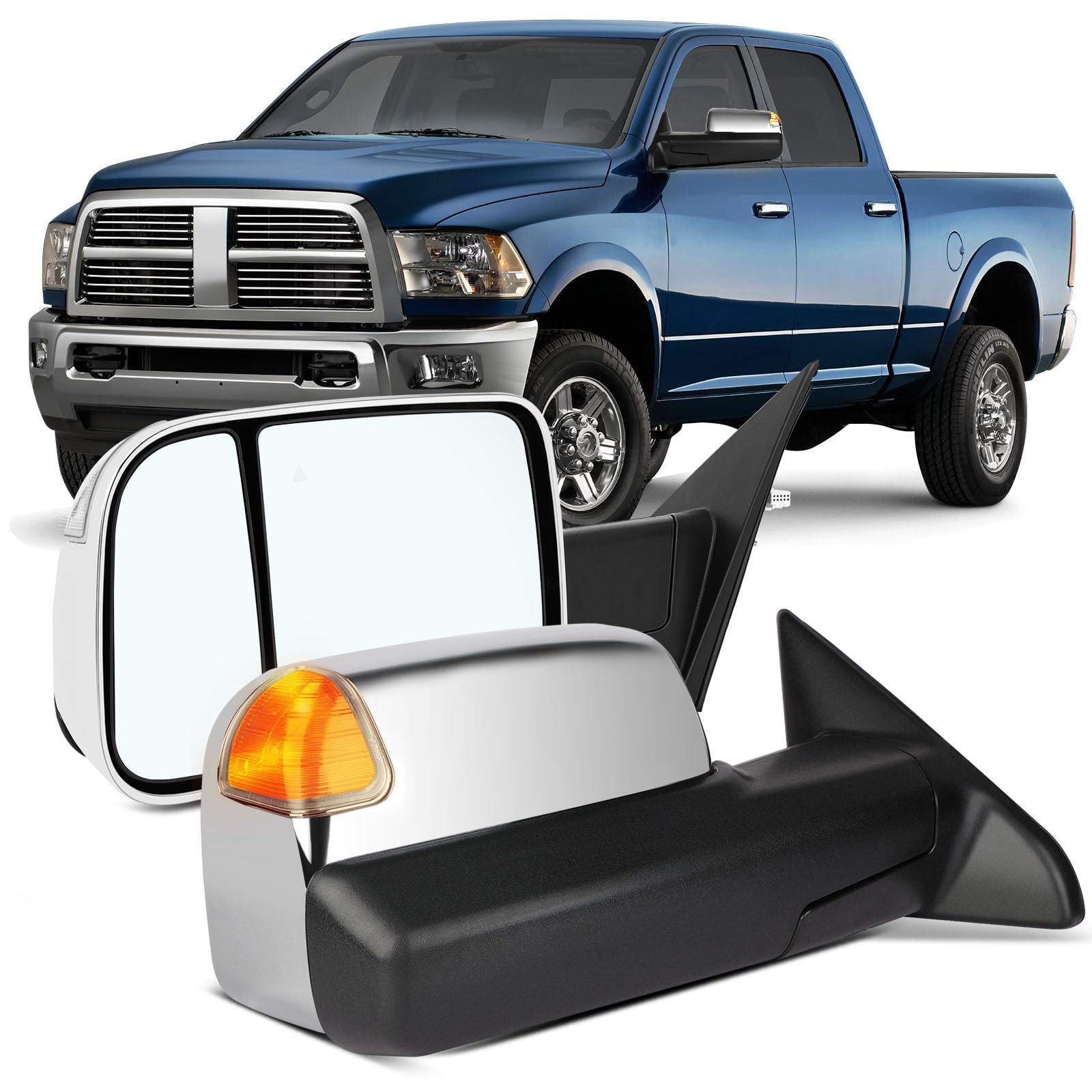 OCPTY Power Heated Towing Mirror Fit For Ram 1500 2019-2020 Power Heated Puddle Parallel Auxiliary Turn Signal Light Temp Sensor