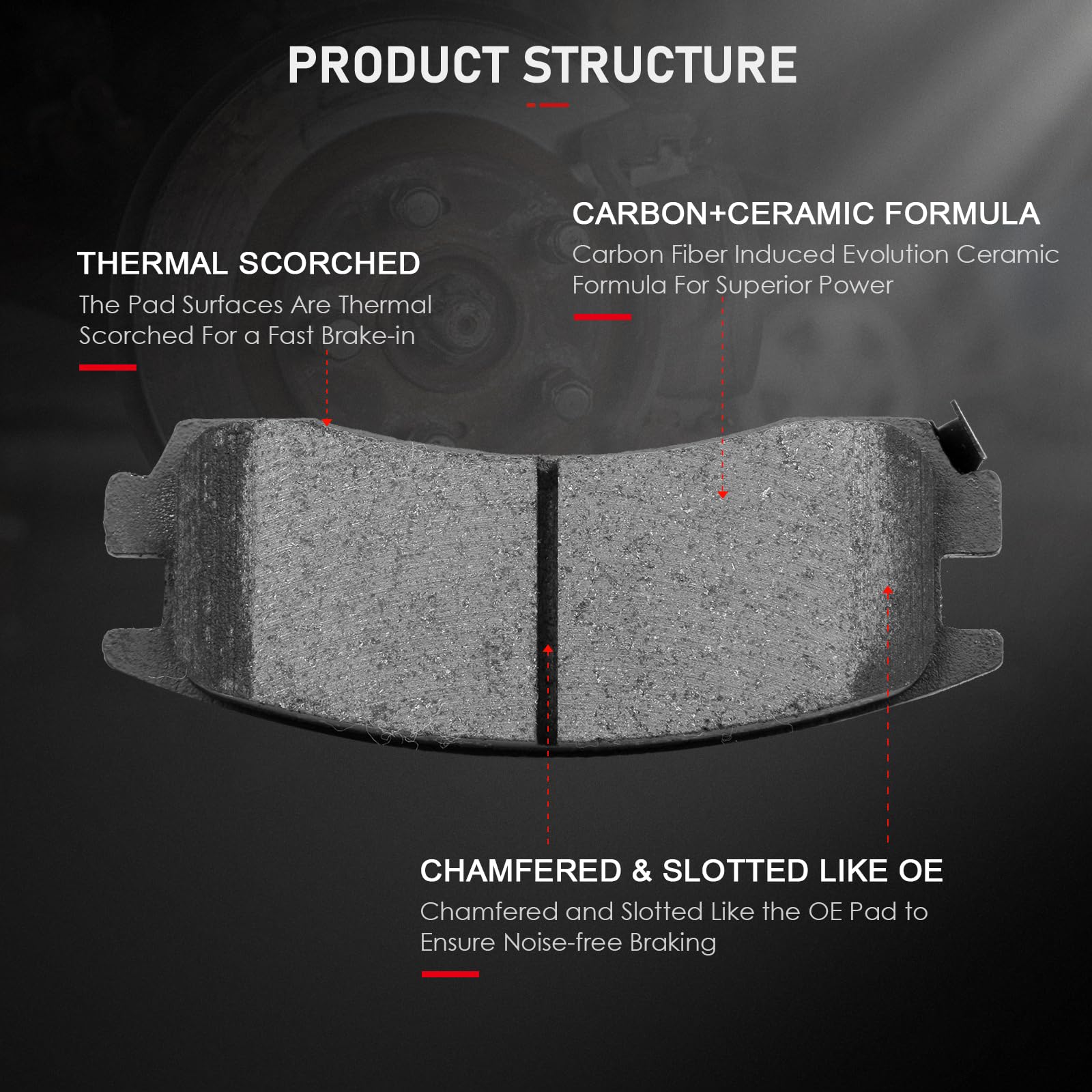 Cciyu D714/D623 Front & Rear Ceramic Disc Brake Pads Kit For Buick Riviera 95-96, Cadillac (Deville, Eldorado, Seville) 94-96, O