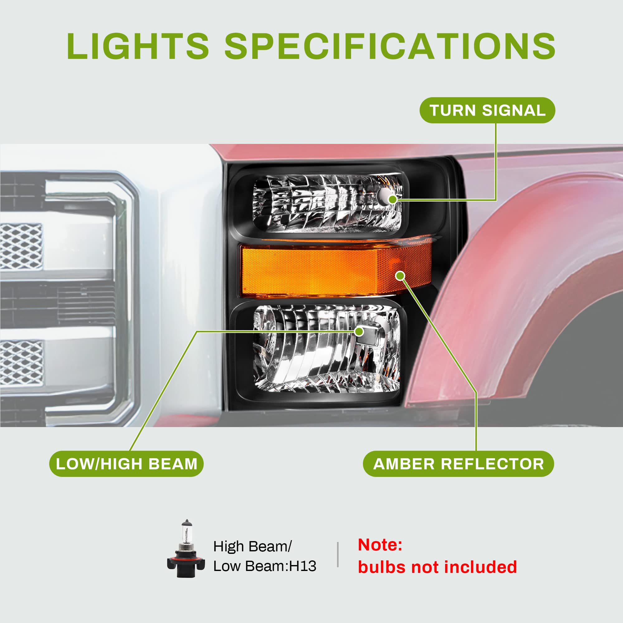 Autosaver88 Headlight Assembly Compatible With 2008-2010 Ford F250 F350 F450 Super Duty Headlamp Chrome Housing Clear Len