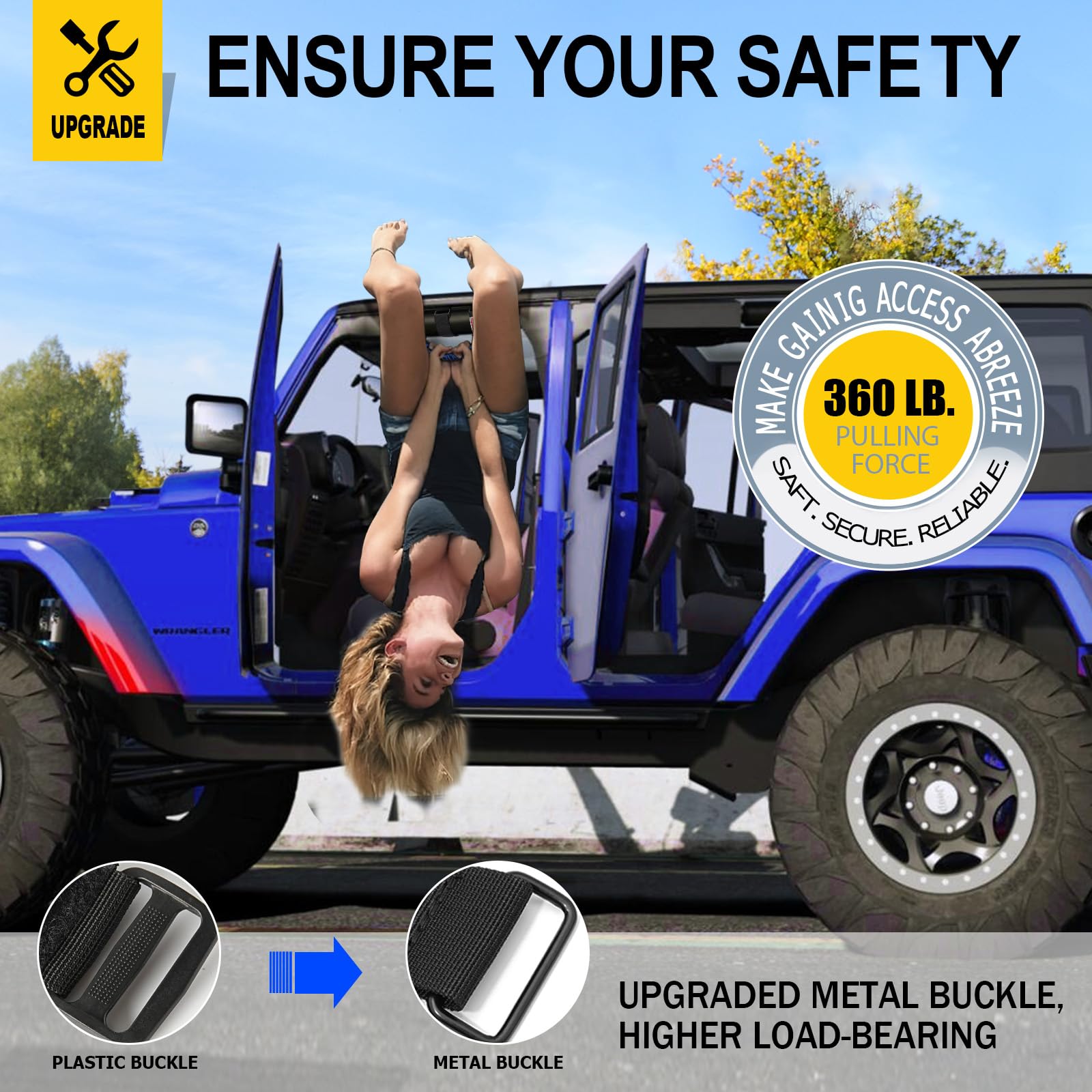 Moveland Grab Handles For Jeep Wrangler - Upgrade Metal Buckle Paracord Grip Handle - Roll Bar Grab Handles For Jeep Wrangler Jl