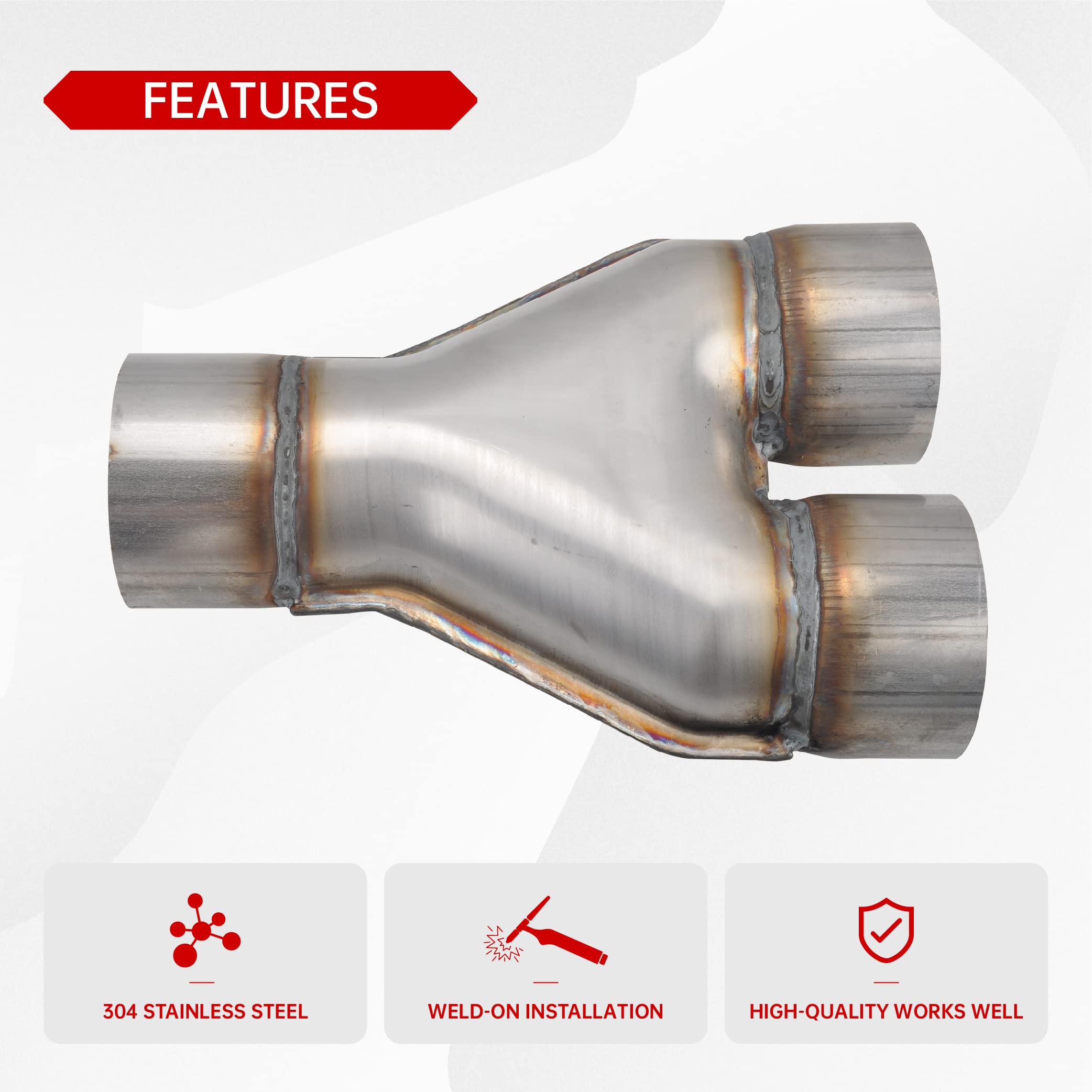 Fgjqefg T409 Stainless Steel Y Pipe 3'' Inch Id Single To 2'' Inch Id Dual Stamped Exhaust Adapter Connector, Overall Length: Approx. 10, Universal