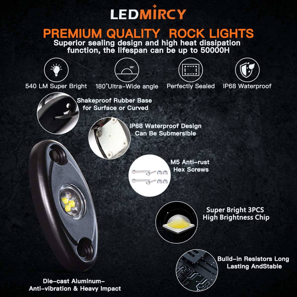 White Rock Lights,Ledmircy High Power Underbody Pure White Led Rock Lights For Utv Trucks Off Road Rzr Auto Car Boat Atv Suv Wat