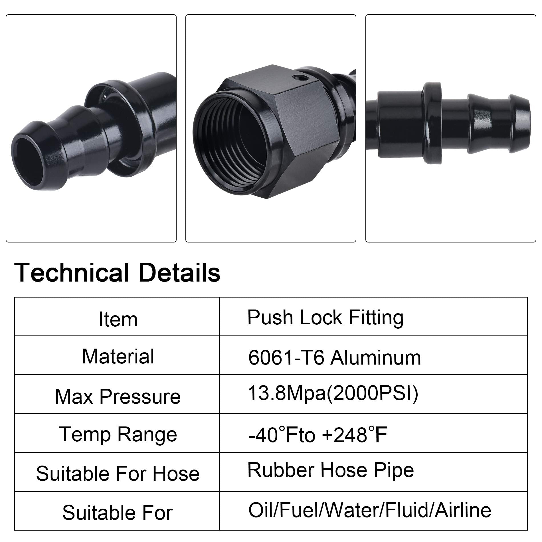 Sykrss 8An 90 Degree Push Lock Swivel Hose End Fitting For Rubber Fuel Line Black