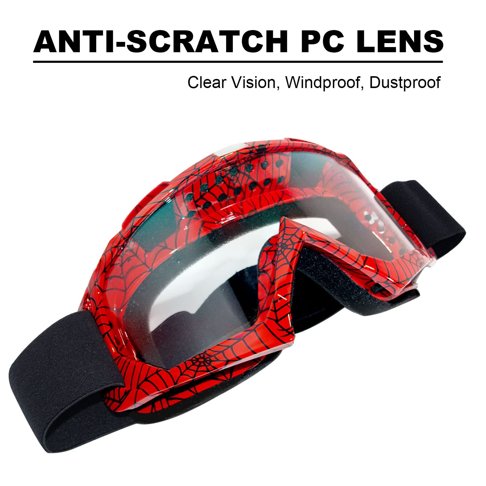 CoPvner MotoGoggle11 Offroad Goggles - Spider Red Frame, Clear Lens, Polycarbonate, for Adults and Youth
