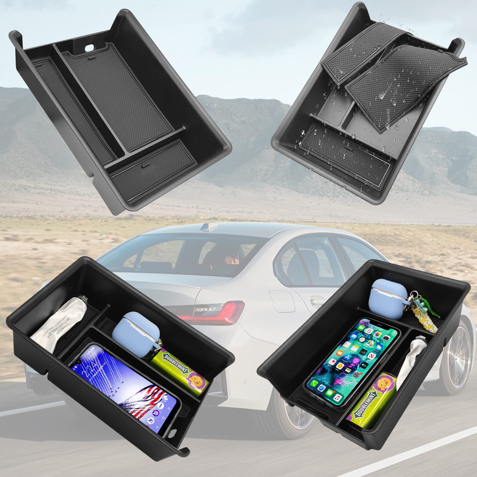 Jaronx BMW Center Console Organizer for 3 Series G20 2019-2024, 4 Series G22 i4 2021-2024, Rubber Plastic Storage Box