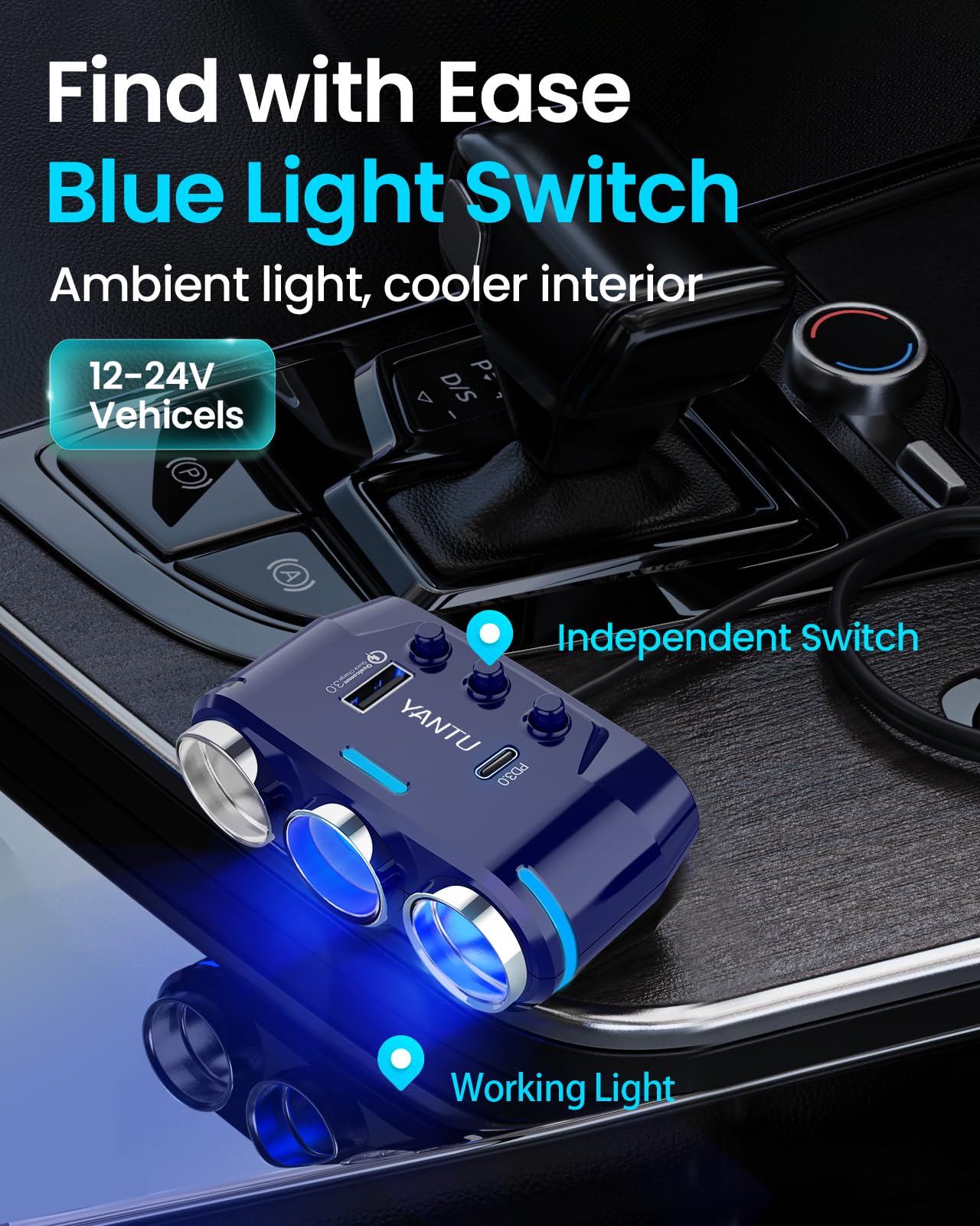 Yantu Qc3.0&Pd 40W Cigarette Lighter Adapter, 3-Socket 140W Cigarette Lighter Splitter With 12V Usb Outlet,Car Charger Adapter W