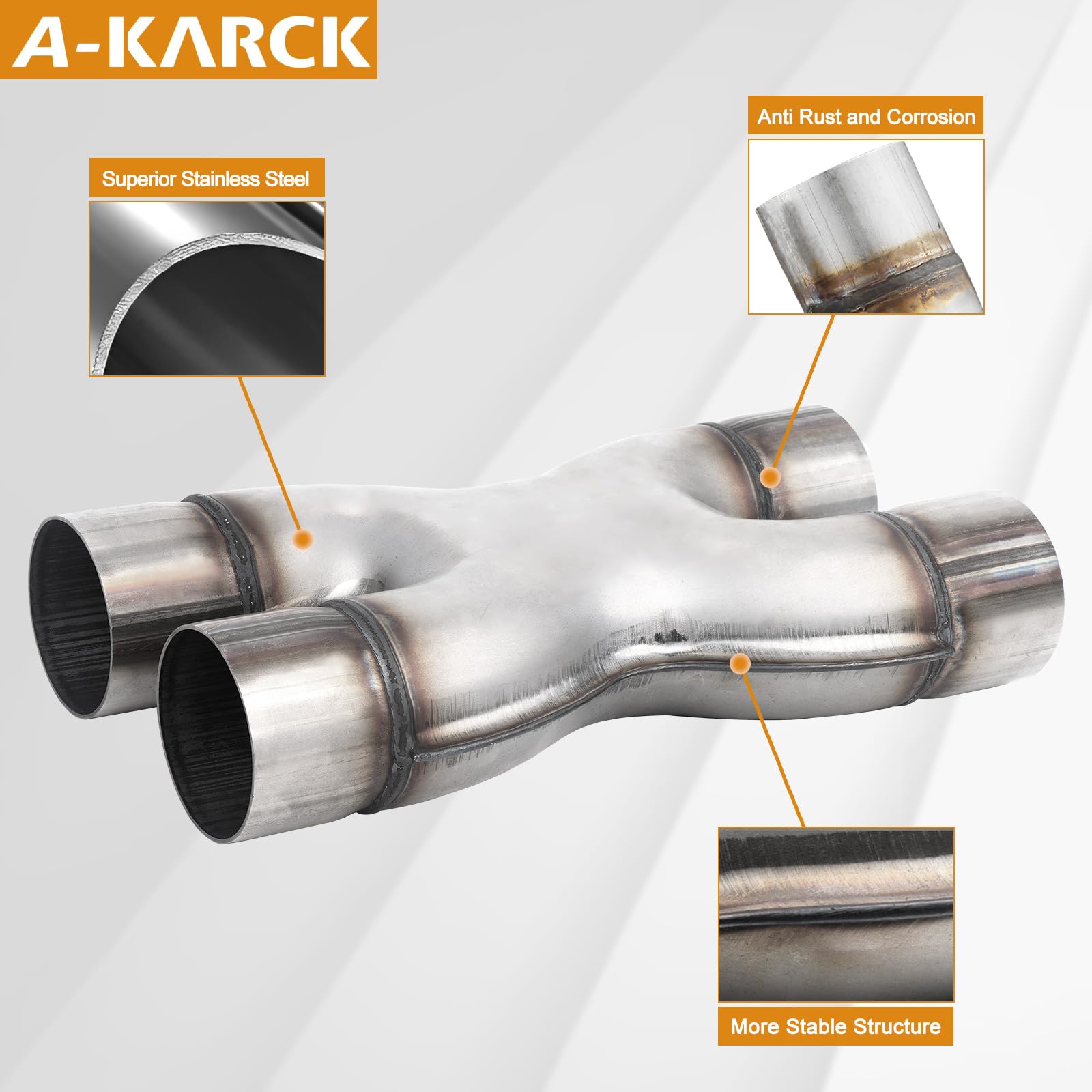 A-KARCK Stainless Steel X Pipe Dual 2.5" Inlet, 12" Long, for Smoother Exhaust, Model X2525, Color: X Pipe