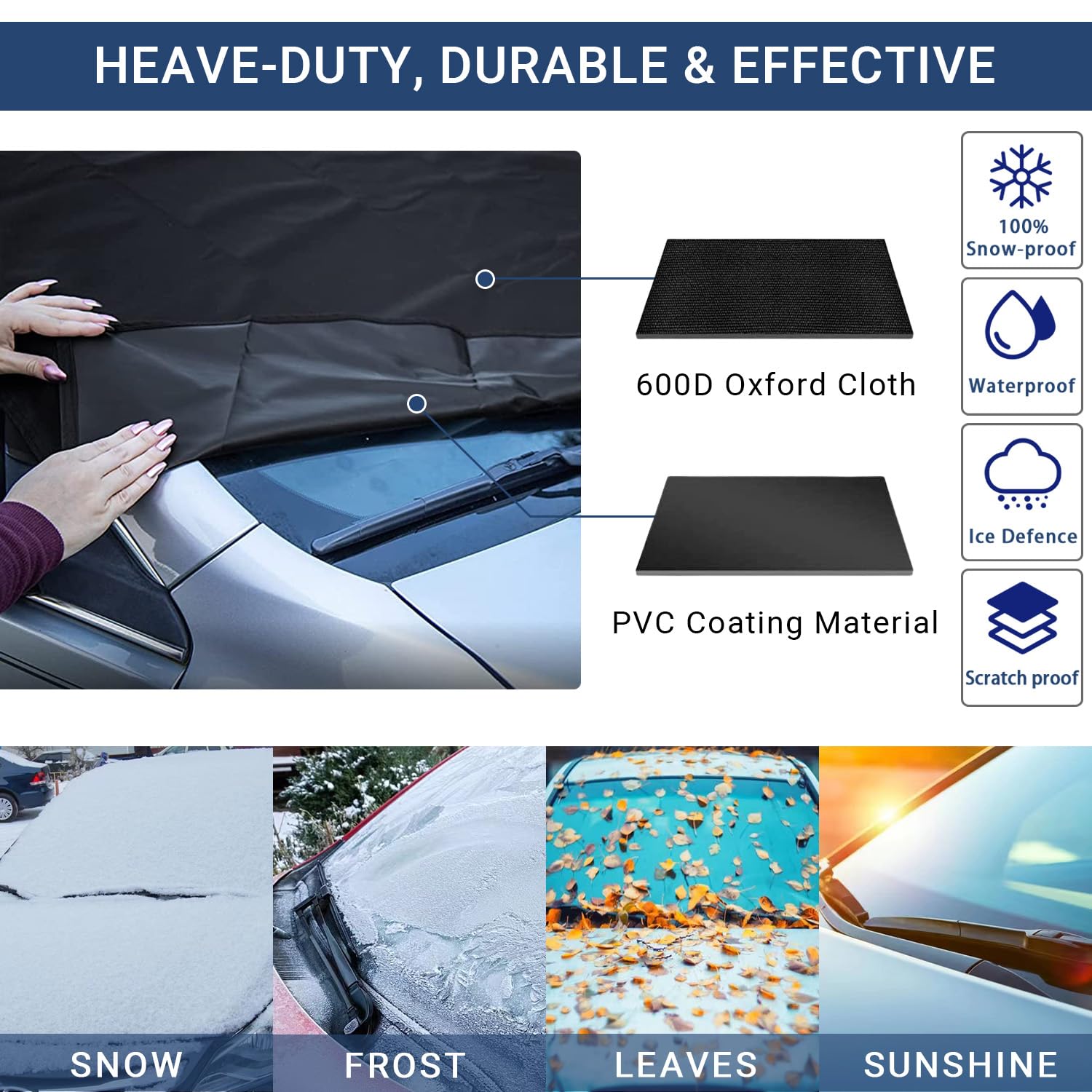 Windshield Cover for Ice and Snow, Car Windshield Snow Cover, Thicken Windshield Frost Cover Waterproof Windshield Snow Ice Cove