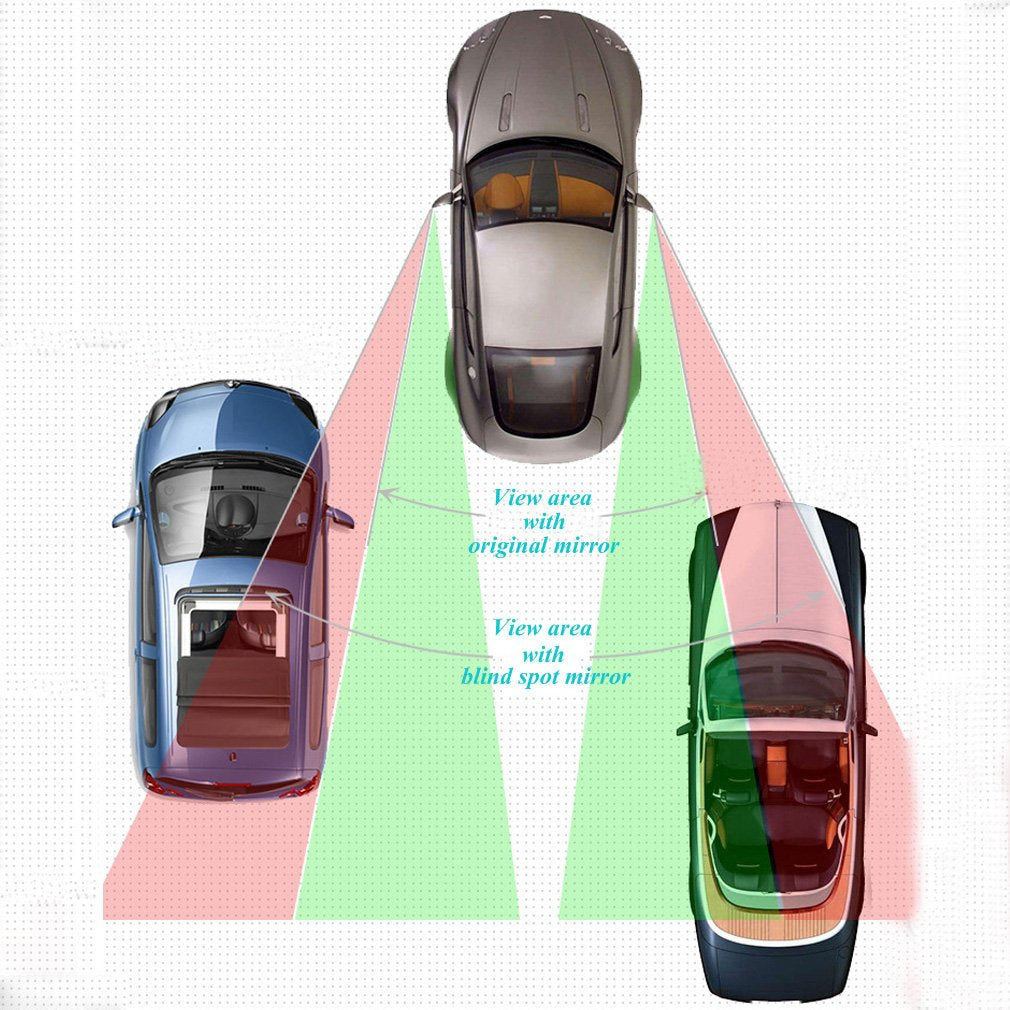 KEWAYO 2 Pack Automotive Blind Spot Mirrors, 50mm Adjustable Convex Wide Angle, Black, Stick-on Design for All Vehicles