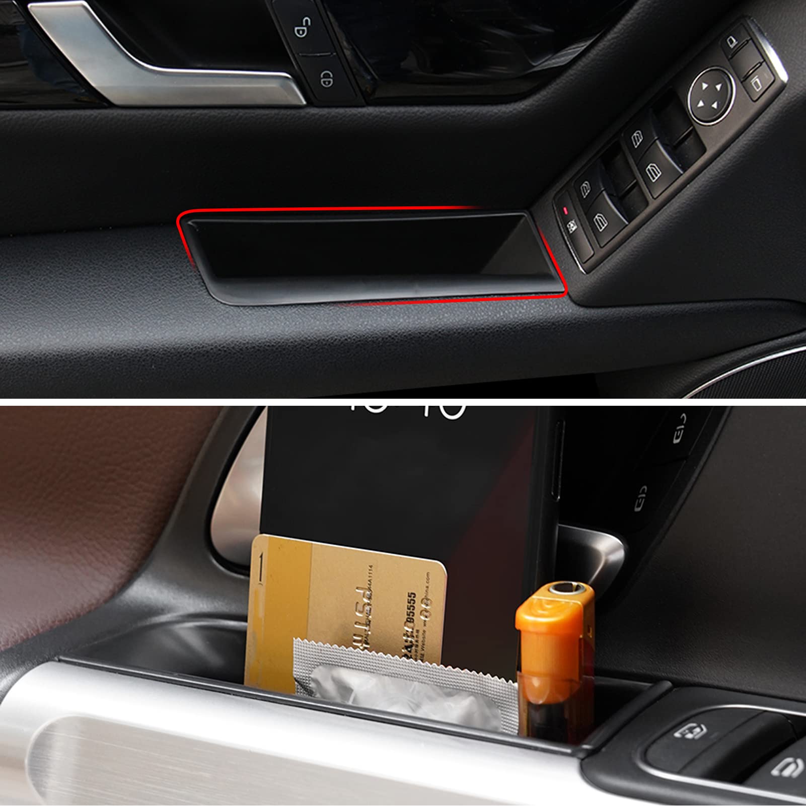 Ttcr-Ii Compatible With Mercedes Benz C Class Door Storage Box W204, 2 Pcs Door Handle Pocket Storage Box Insert For C300 C400 C63 2008-2014 (For Sedan Only, Not For Coupe)