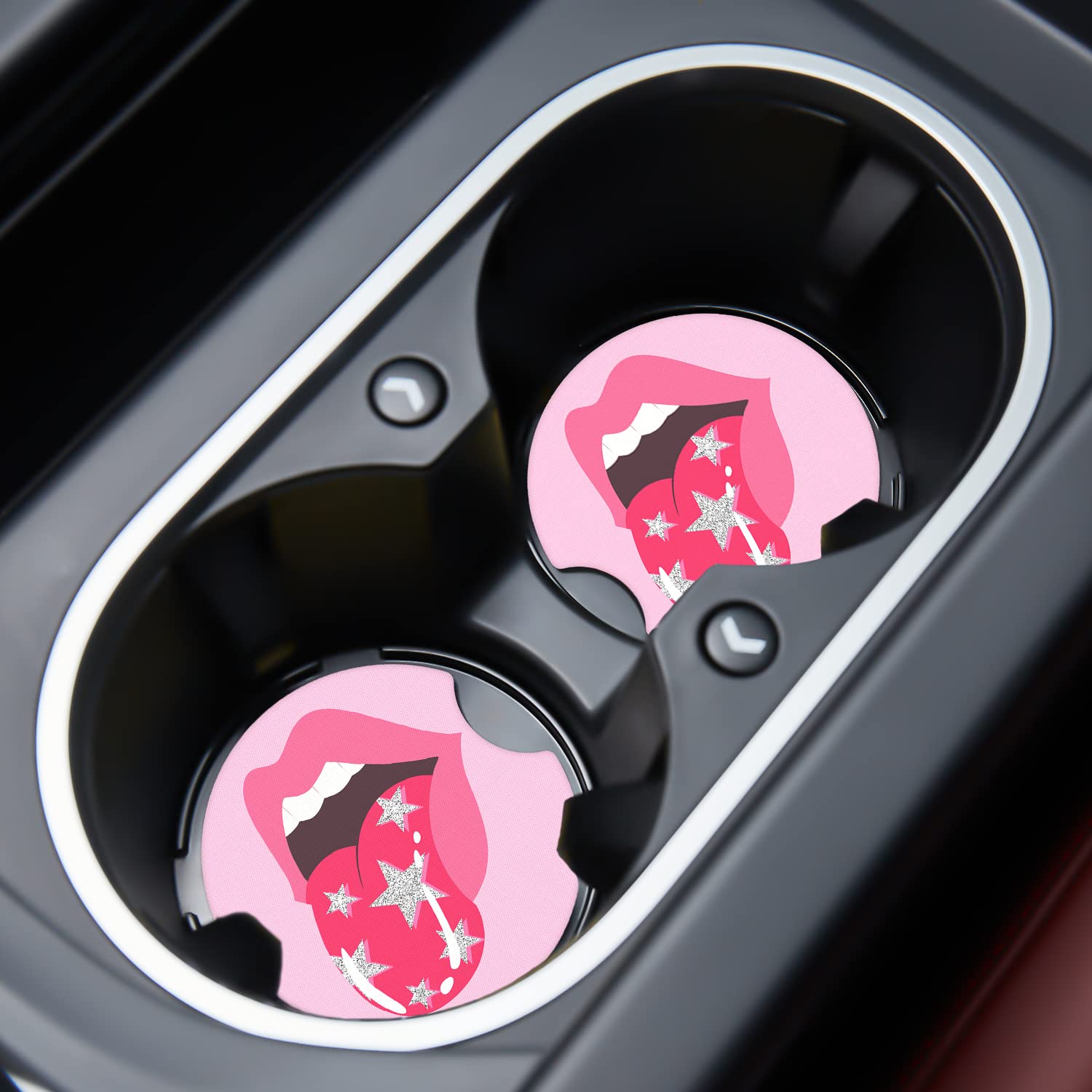 Jupswan Car Cupholder Coaster Absorbent 2 Pack Funny Tongue Rubber New Automotive Cup Holder Decal Decor Accessories For Women M