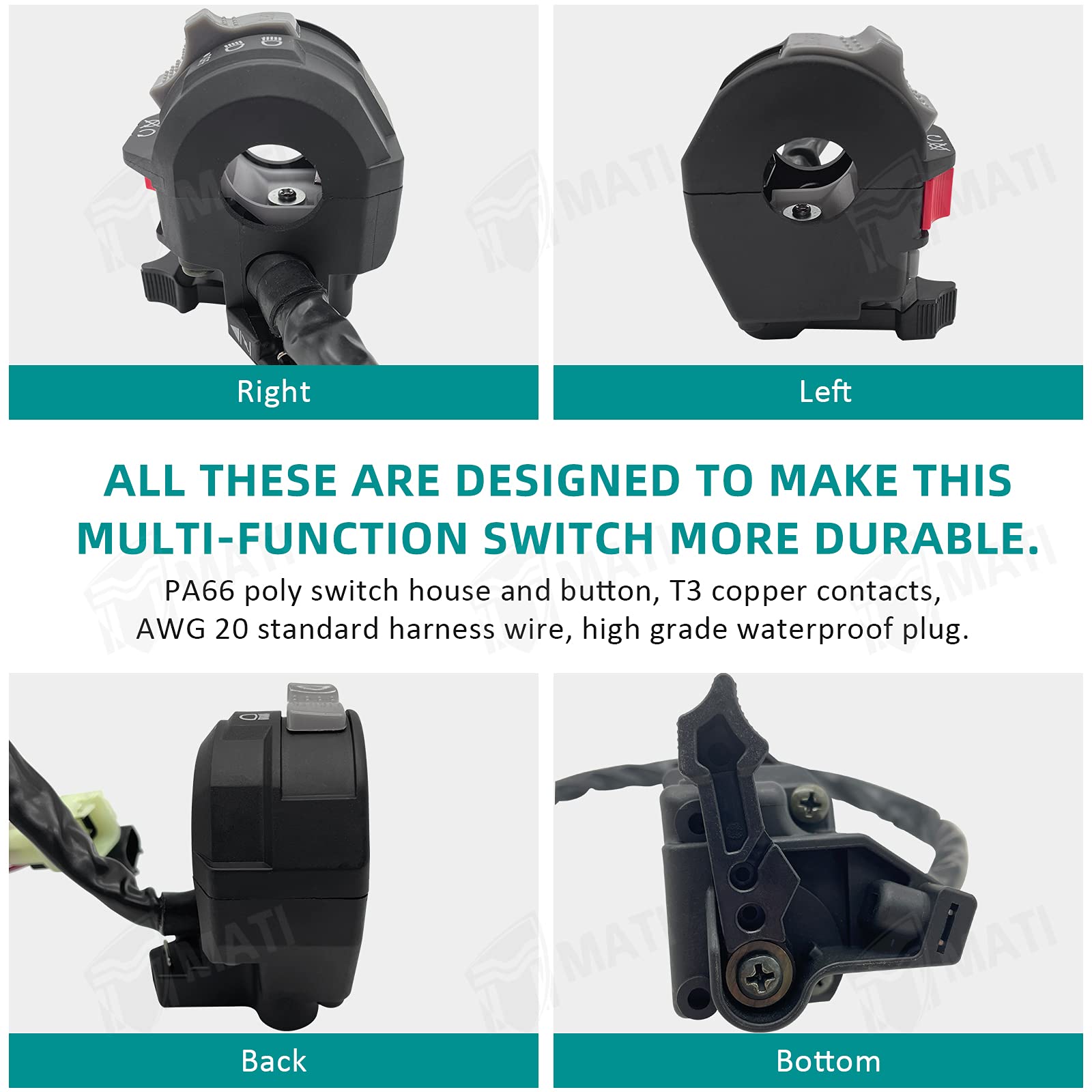M MATI Left Handlebar Switch Control for Yamaha YFM Grizzly Kodiak Raptor Bruin - Model 5LP-83973-01-00, Plastic Construction