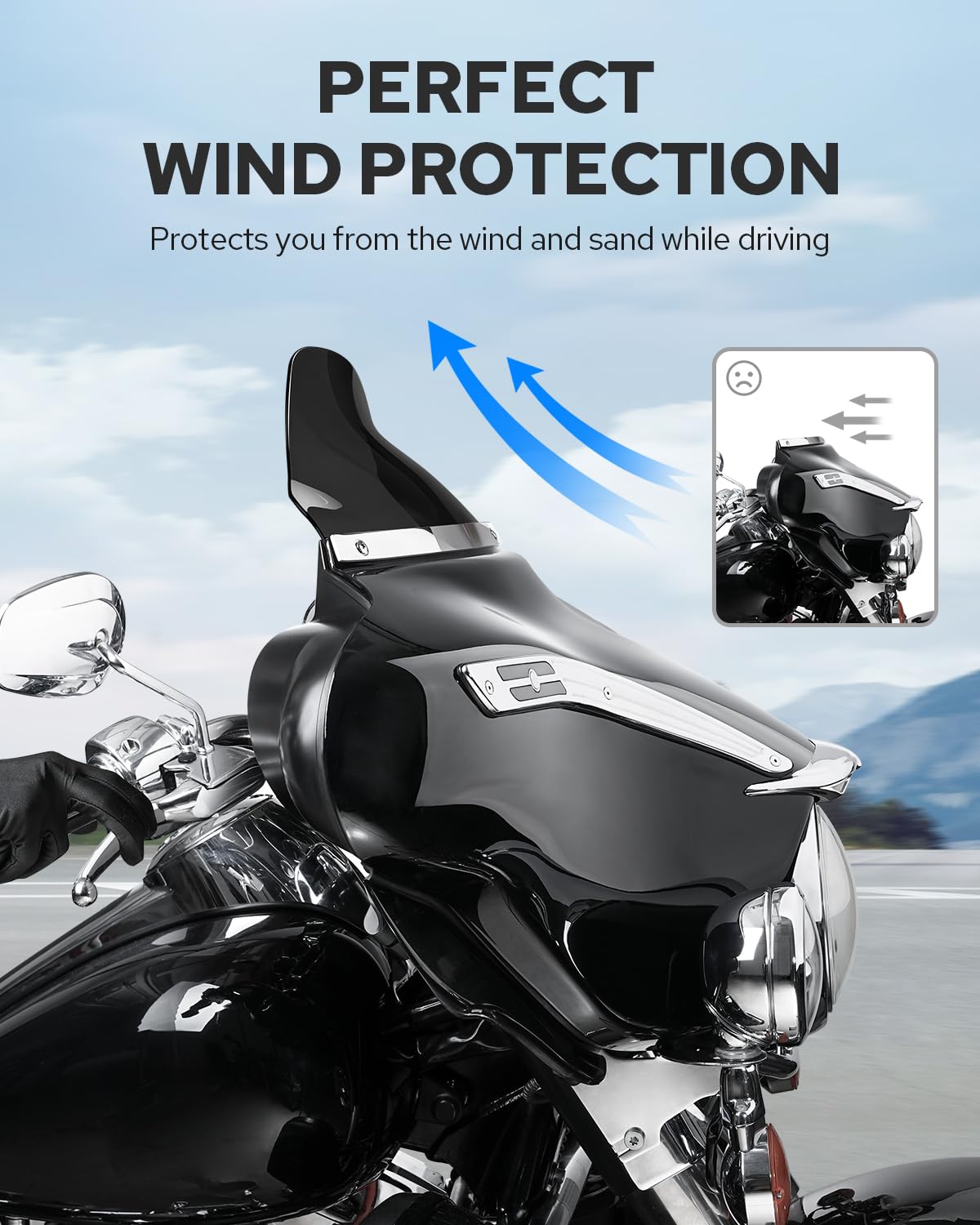 Benlari 8" Black Motorcycle Windshield for 1996-2013 Harley Davidson Touring Models - Durable Polycarbonate (PC)