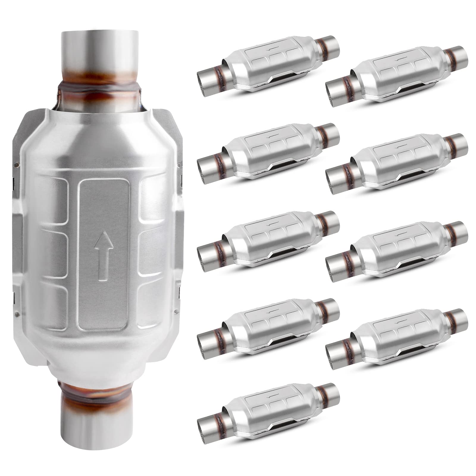 Autosaver88 Atcc00042 2-Pack Universal Catalytic Converter, 2.5'' Inlet/Outlet Catalytic Converter With Heat Shield, Stainless S