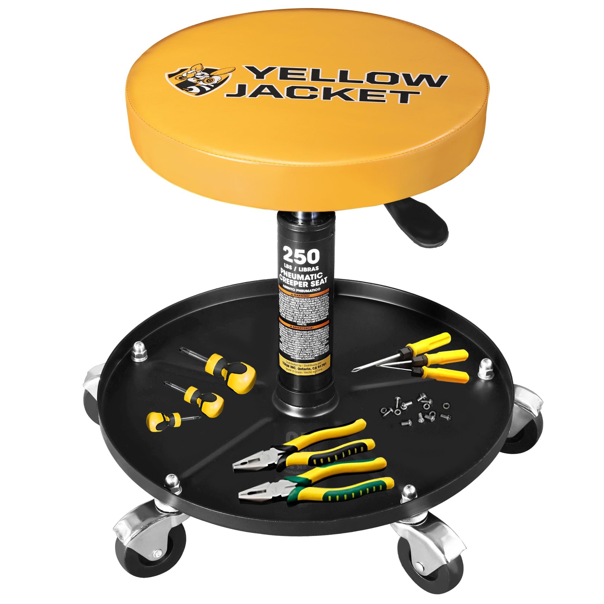 YELLOW JACKET Rolling Mechanic Stool with Wheels Pneumatic Garage Shop Seat Adjustable Height Roller Mechanics Creeper Chair wit