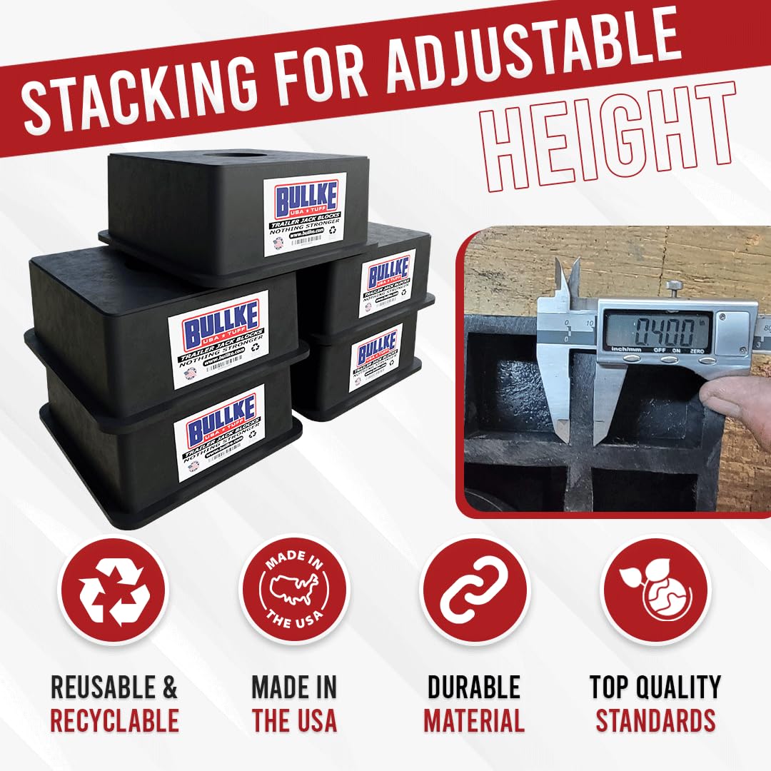 bullke USA-Made Trailer Jack Blocks - Heavy Duty RV Stabilizing Pads, 18,000 lbs Capacity, Black, Model 41806 (2 Pack)