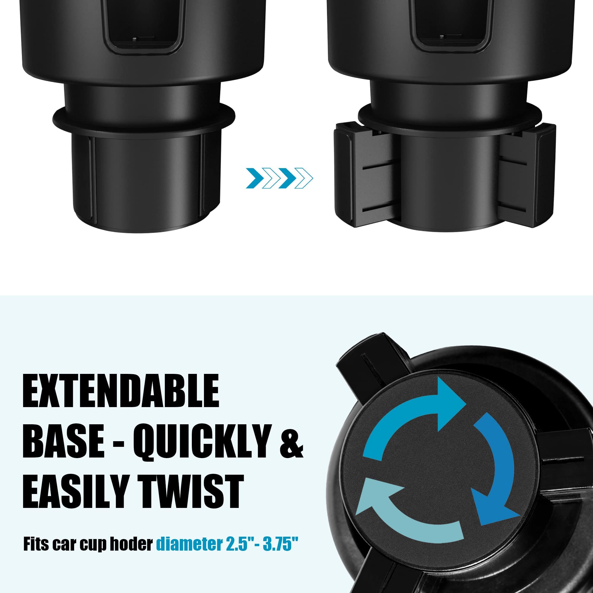 Upgraded Car Cup Holder Expander Adapter With Offset Adjustable Base, Compatible With Yeti 14/24/36/46Oz Ramblers, Hydro Flasks