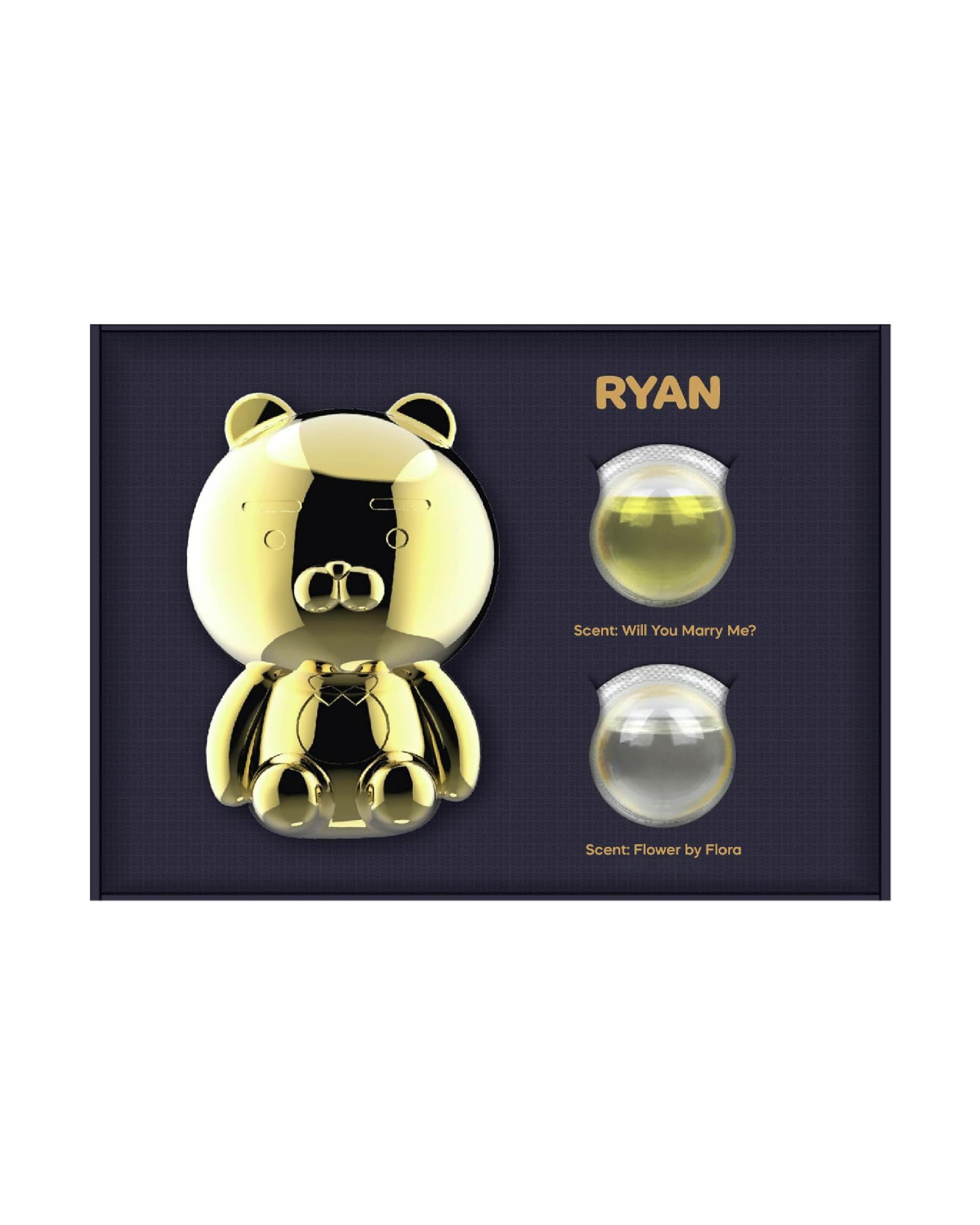 Aura Car Air Freshener Vent Clip, Gold Ryan (2 Scents, 0.07Fl Oz*2) - Long-Lasting Odor-Fighting Scent. Kakao Friends Figurine.