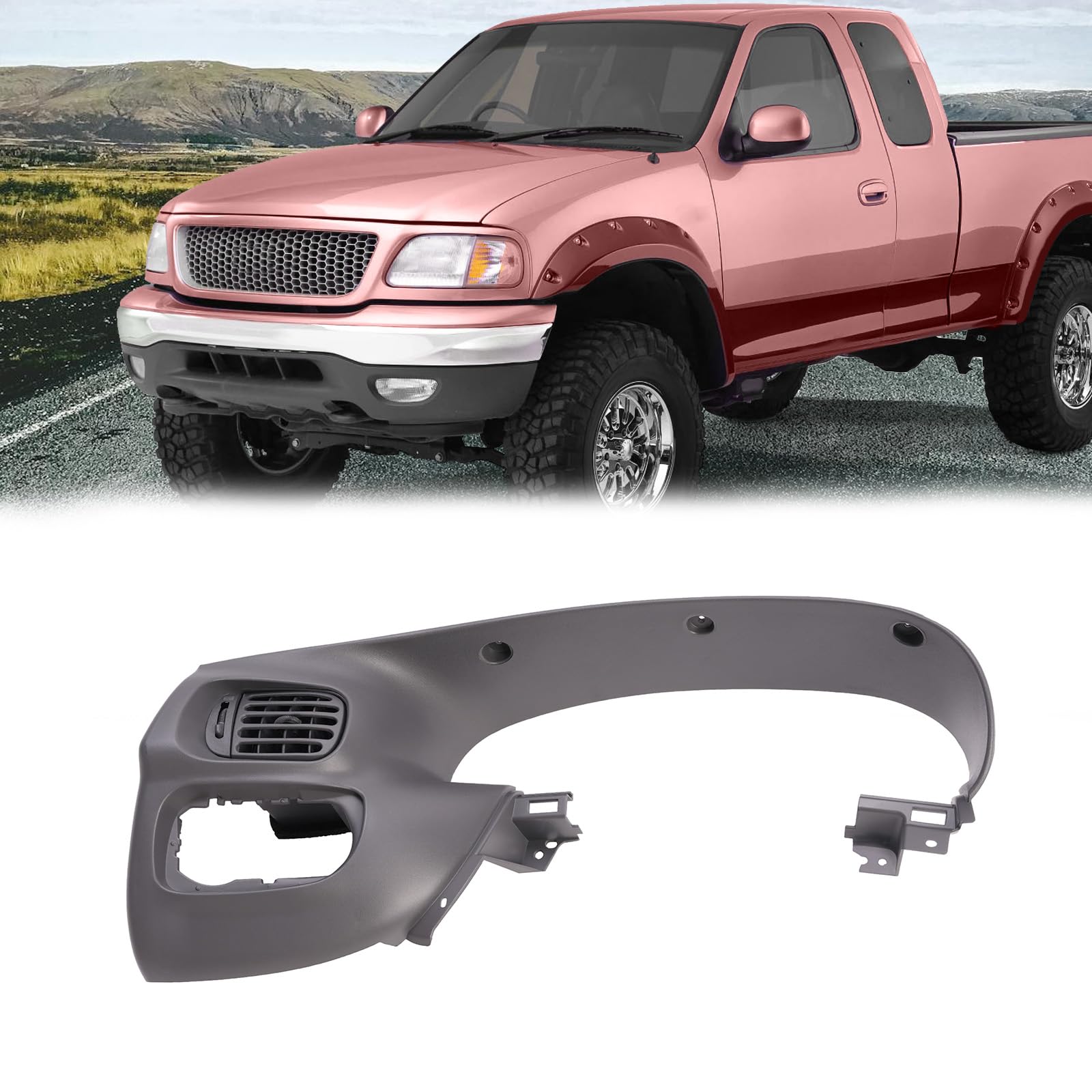 HECASA Upper Dashboard Pad Bezel W/Switch Air Vent Compatible with 1997-2003 Ford F150 Expedition ABS Plastic Dash Trim Bezel Re