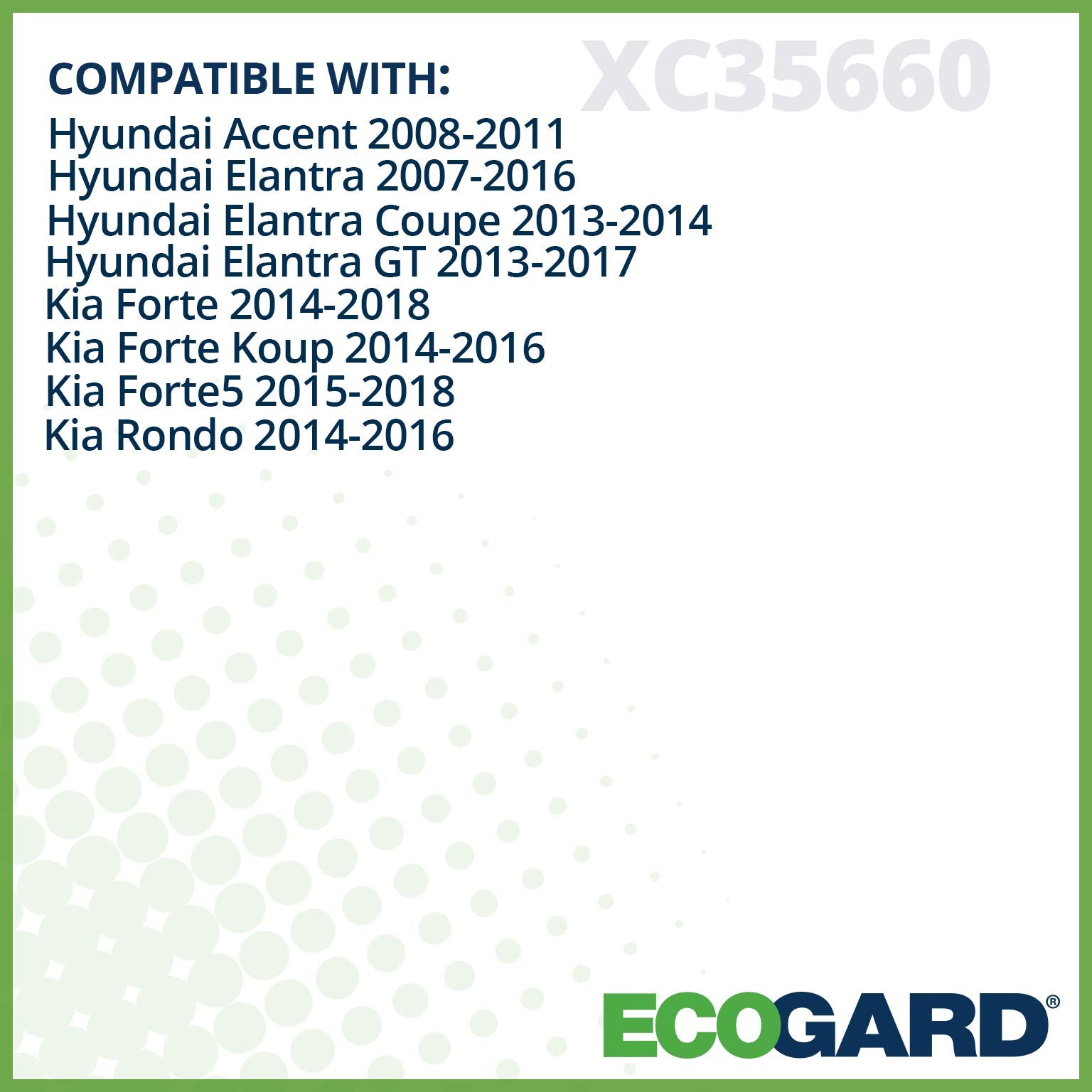 Ecogard Xc35660 Premium Cabin Air Filter Fits Hyundai Elantra 2007-2016, Accent 2008-2011, Elantra Gt 2013-2017, Elantra Coupe 2