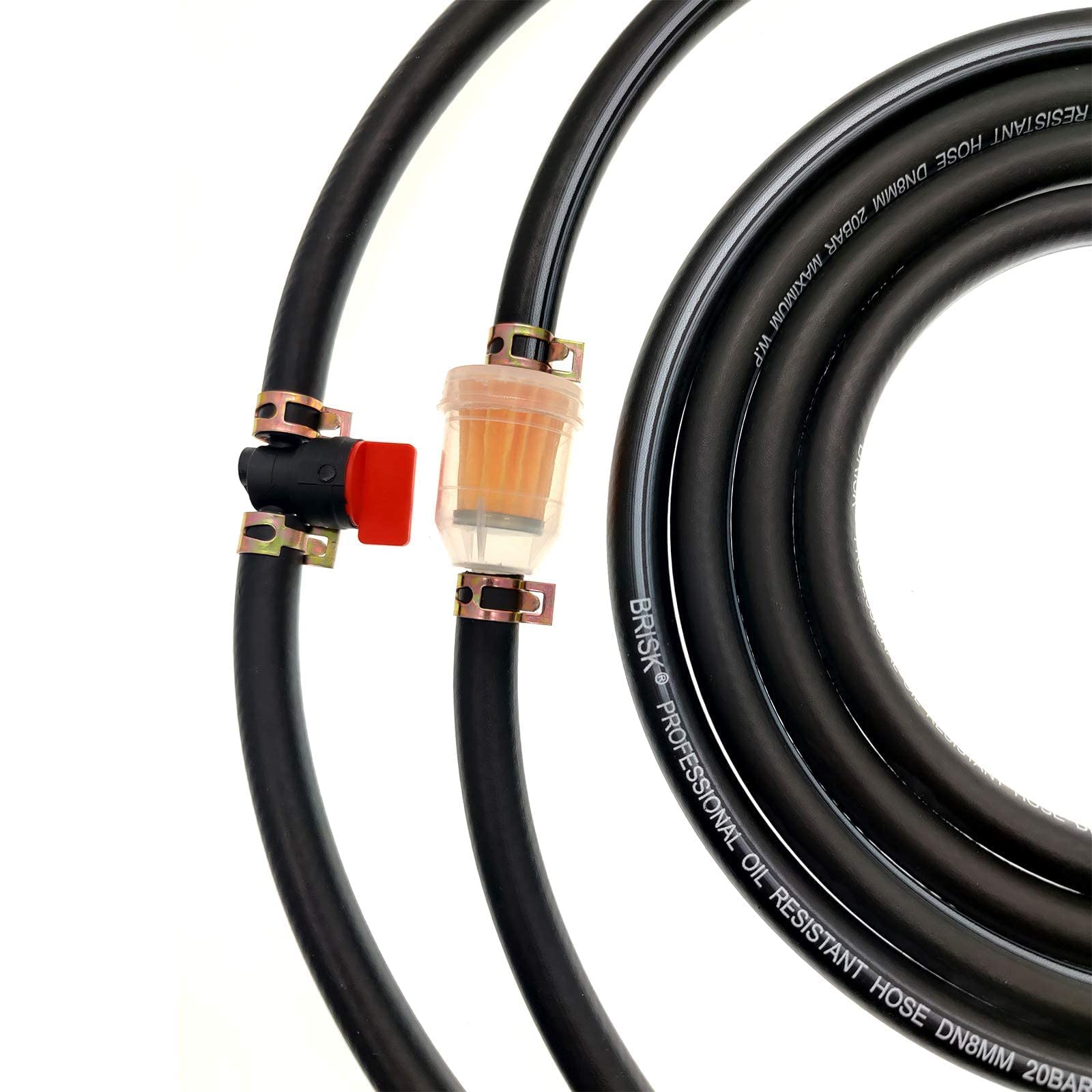 9.85-Foot 5/16 Inch ID Fuel Line Set+ 15 Pcs 2/5'' ID Hose Clamps + 2 Pcs 5/16 Inch Fuel Filters + 2 Pcs 1/4 Fuel Shut-Off Valve