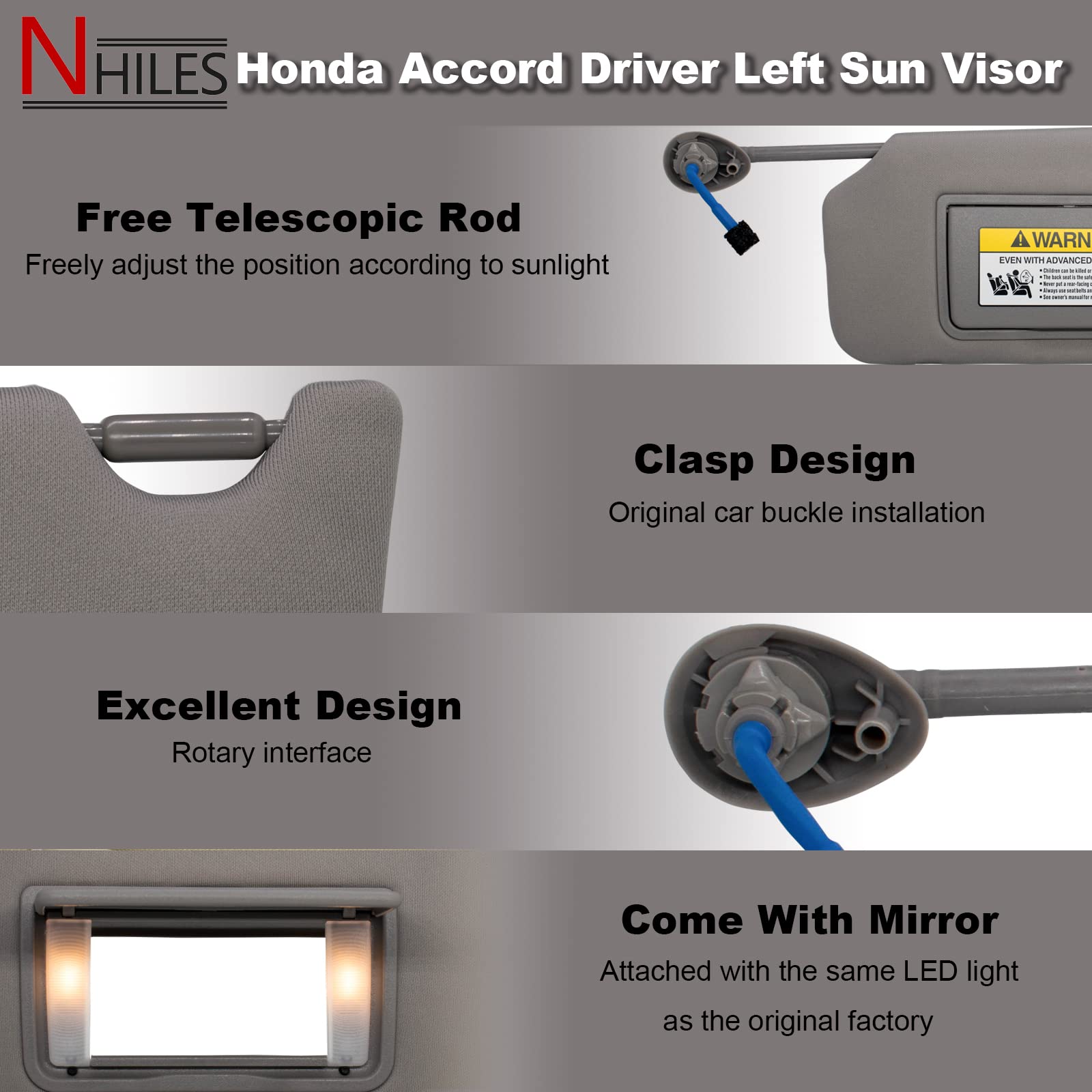 Nhiles Left Driver & Right Passenger Side Sun Visor Compatible With Honda Accord 2008 2009 2010 2011 2012 2013 2014 2015 2016 20
