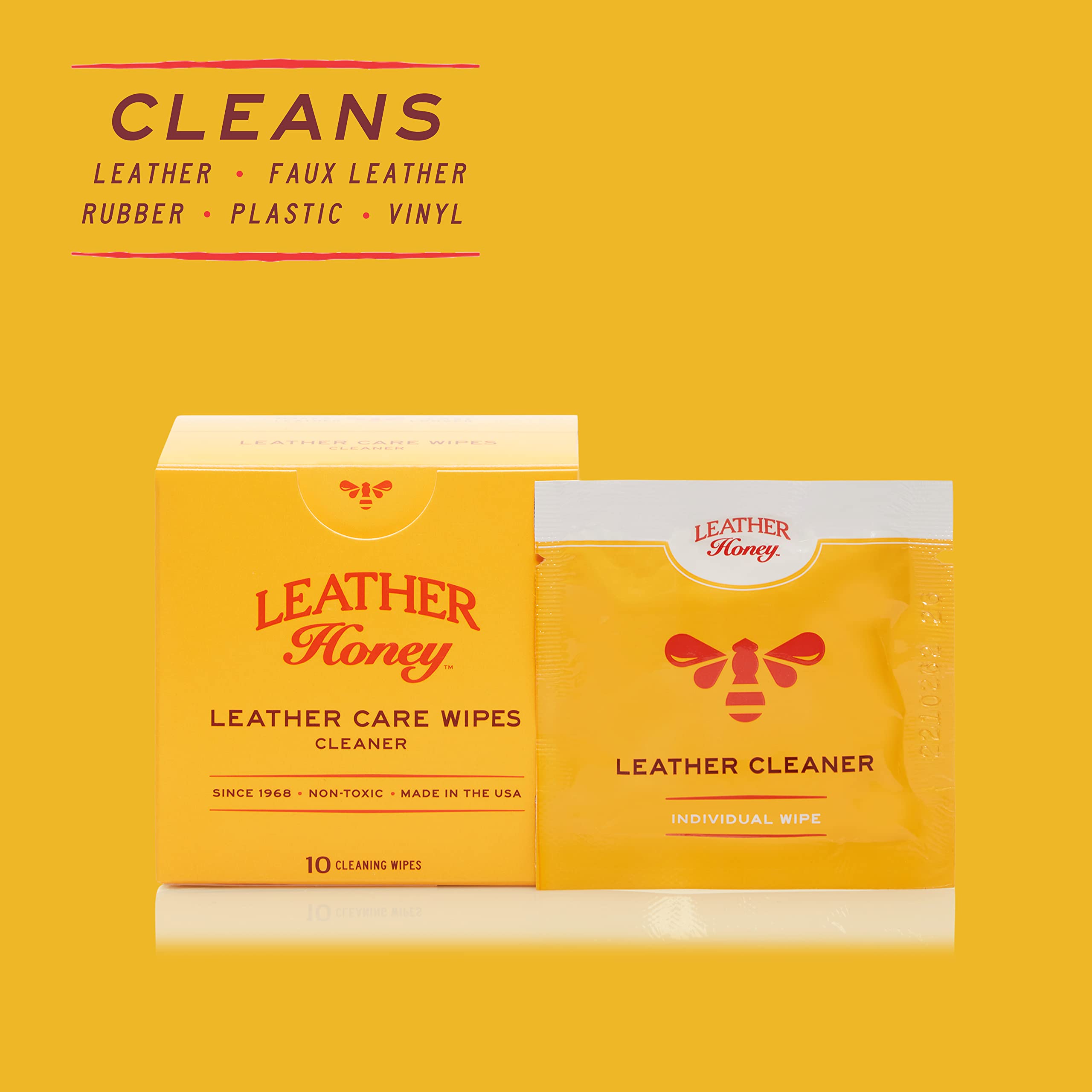 Leather Honey Leather Cleaner Wipes - 10 Non-Toxic On-the-Go Cleaning Wipes for Leather, Vinyl & Faux - Safe for All Colors