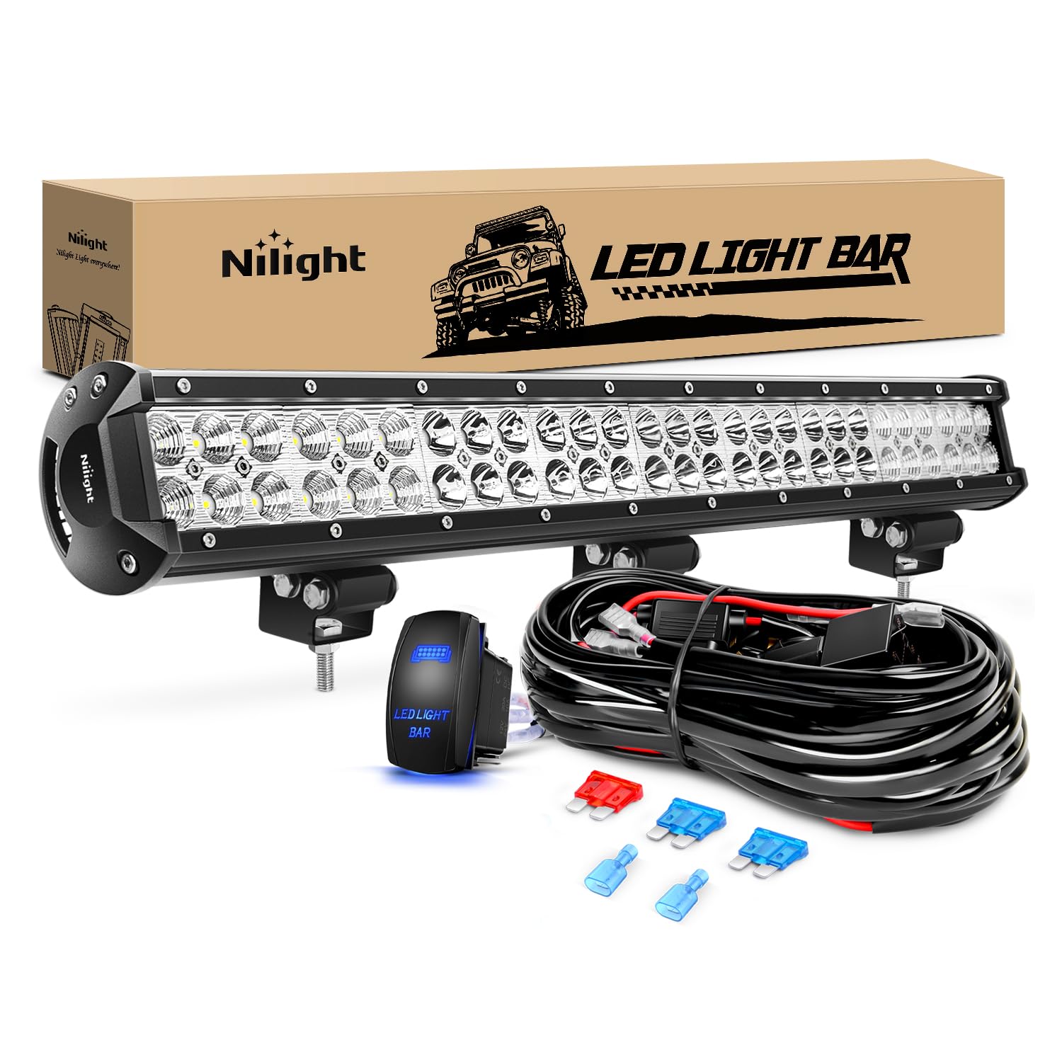 Nilight Led Light Bar 25Inch 162W Spot Flood Combo Off Road 12V 5Pin Rocker Switch Wiring Harness Kit, 2 Years Warranty (Zh081)