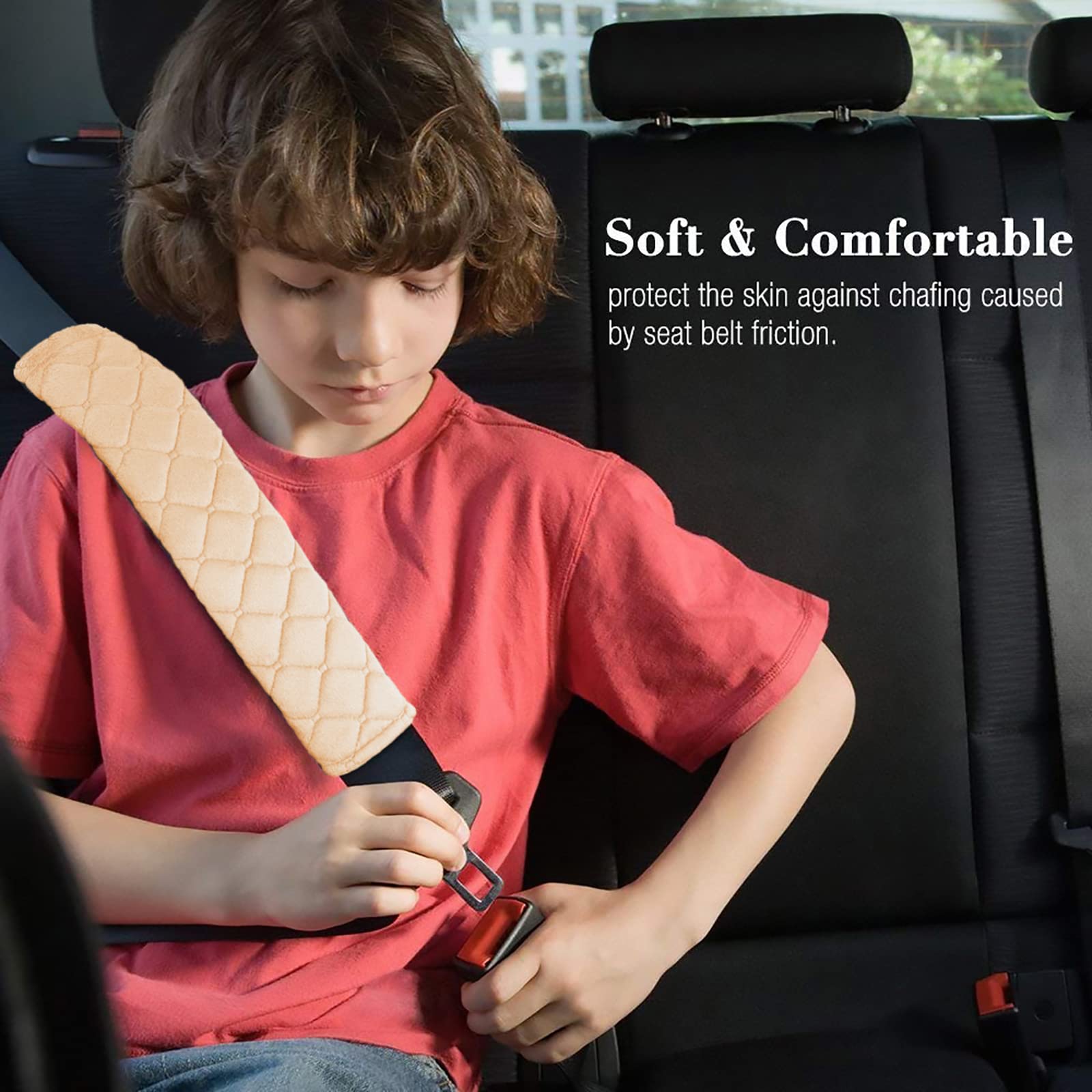 Mikafen 2Pack Car Seat Belt Pads Cover,Seat Belt Shoulder Strap Covers Harness Pad For Car/Bag,Soft Comfort Helps Protect You Neck And Shoulder From The Seat Belt Rubbing(Beige)