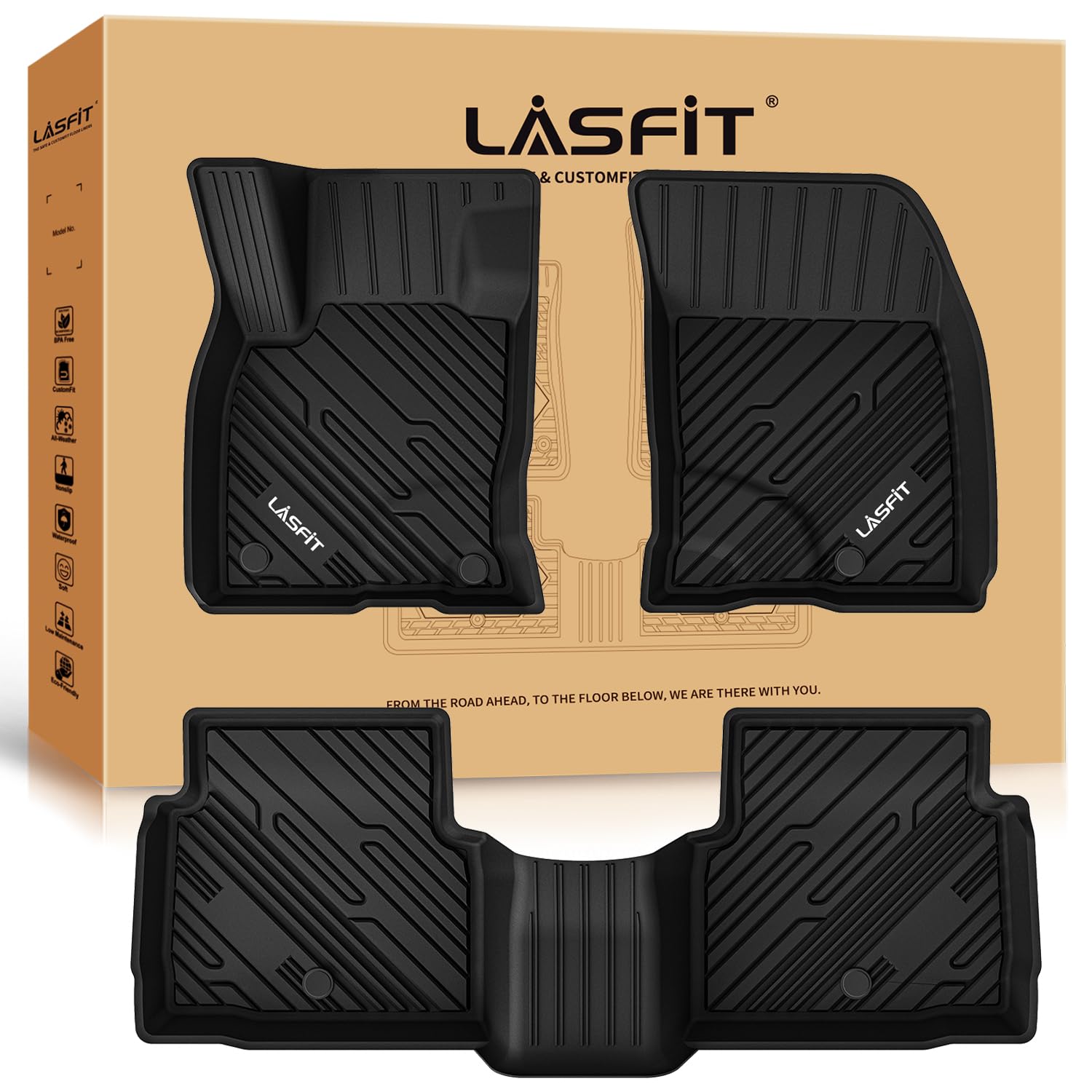Lasfit Floor Mats Fit For Ford Series All Weather Tpe Car Liners (2020-2025| Ford Escape| 1St & 2Nd Row)