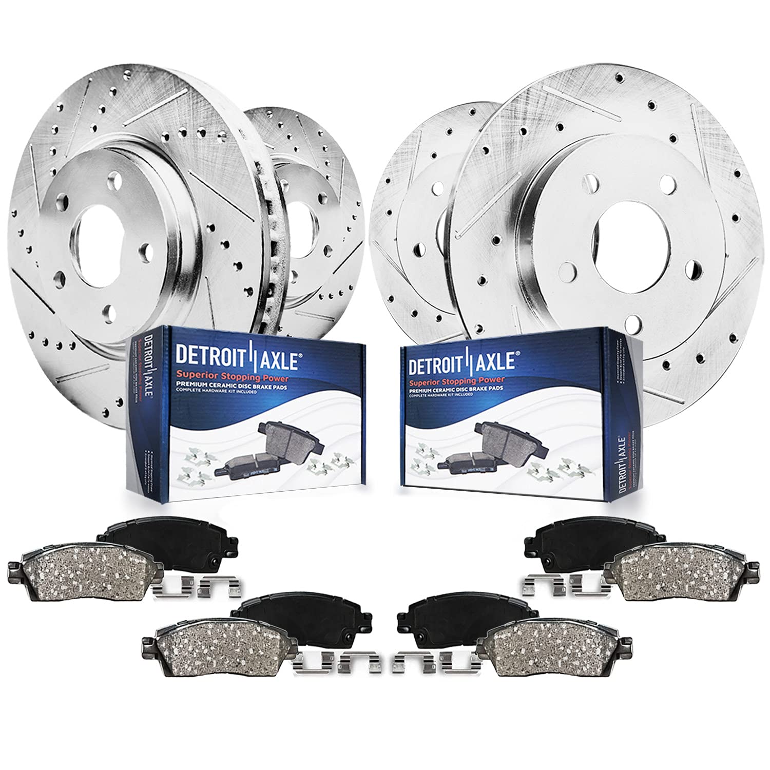 Detroit Axle - Brake Kit for Chrysler Town & Country Dodge Journey Grand Caravan Drilled & Slotted Brake Rotors Ceramic Brakes P