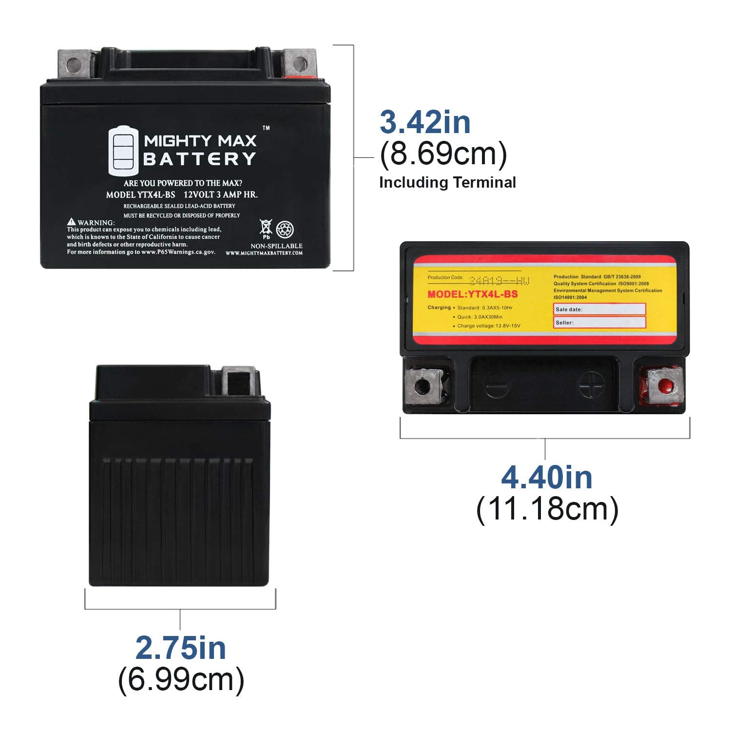 Mighty Max Battery Ytx4L-Bs Sla Battery For Atv Quad Dirt/Pit Bike 50/70/110/125 Cc Brand Product