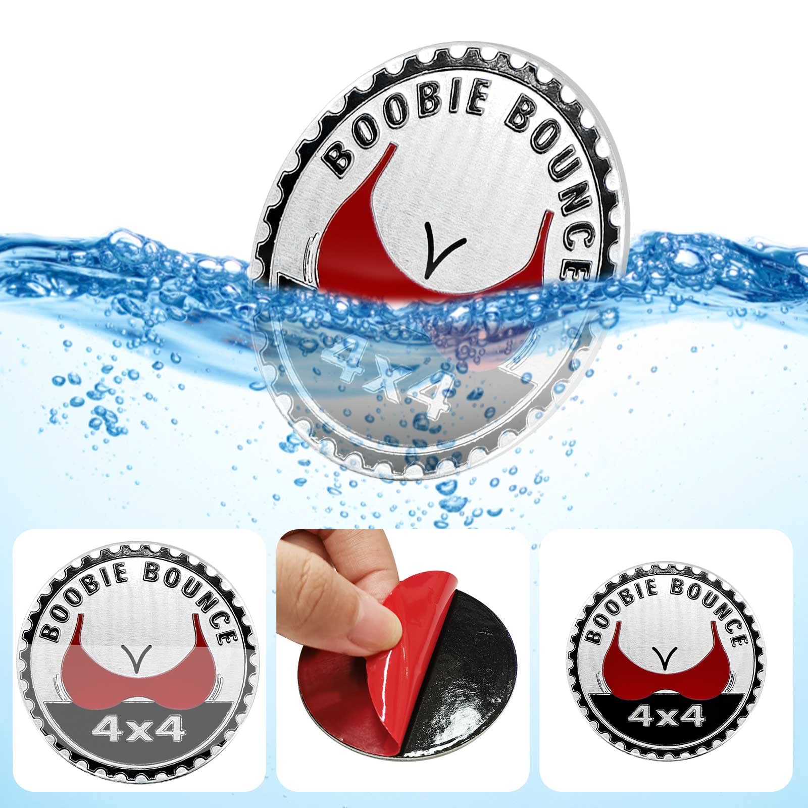 Gowxs 3D Metal Car Badge - Booble Bounce Zinc Emblem for Jeep Wrangler, Trucks, SUVs, 4 x 4 Round Decal