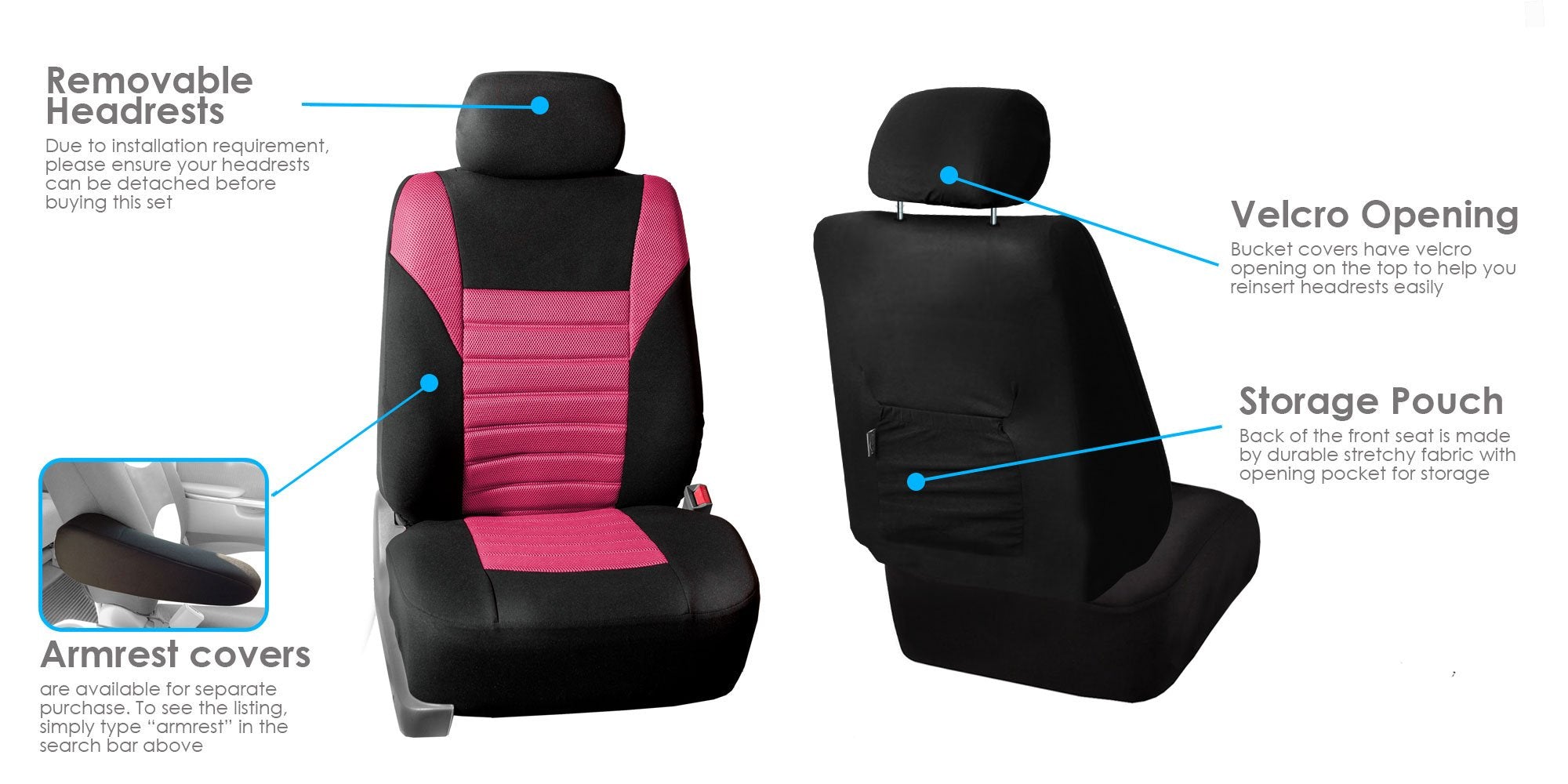 Fh Group Automotive Car Seat Covers Full Set Premium 3D Air Mesh Pink And Black Seat Covers, Airbag Compatible And Split Bench C