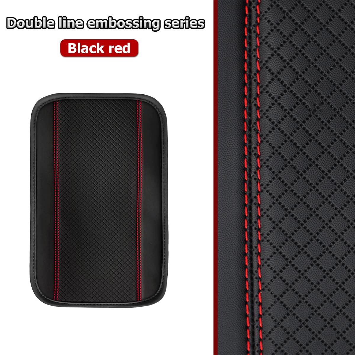 Auto Center Console Pad, Pu Leather Car Armrest Seat Box Cover, Waterproof Non Slip Soft Armrest Box Cushion Protector, Car Accessories For Women Men, Universal For Suv, Truck, Van (Black/Red)