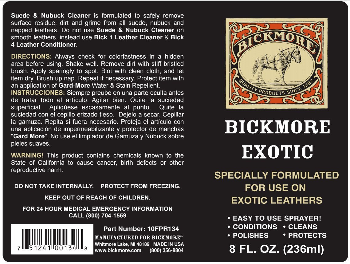 Bickmore Exotic 8oz (2-Pack) - Specially Formulated Leather Spray Used to Clean Condition Polish and Protect Exotic Leathers & R