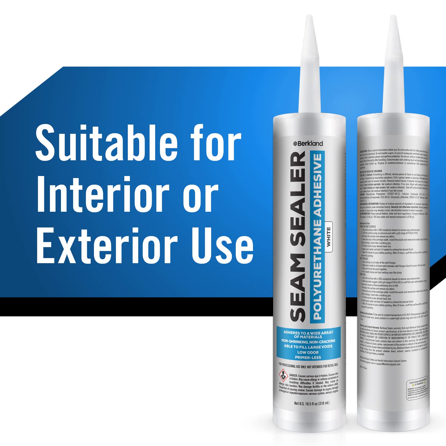Berkland Polyurethane Seam Sealer Kit - Durable Flexible Auto Body Filler - White Automotive Sealant for Bare, Primed, or Painted Surfaces