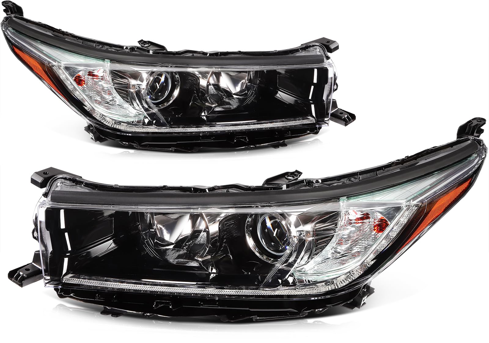 Headlight Assembly Fit 2017-2019 for Toyota Highlander SE Clear Lens Black Housing Driver and Passenger Side 81150-OE390 81110-O