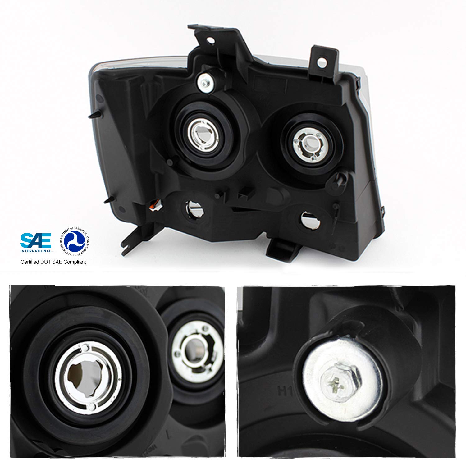 AKKON Headlights for 07-13 Suburban Tahoe Avalanche, Black Housing, Low Beam H11, High Beam 9005, Direct Replacement, Model 4350366086